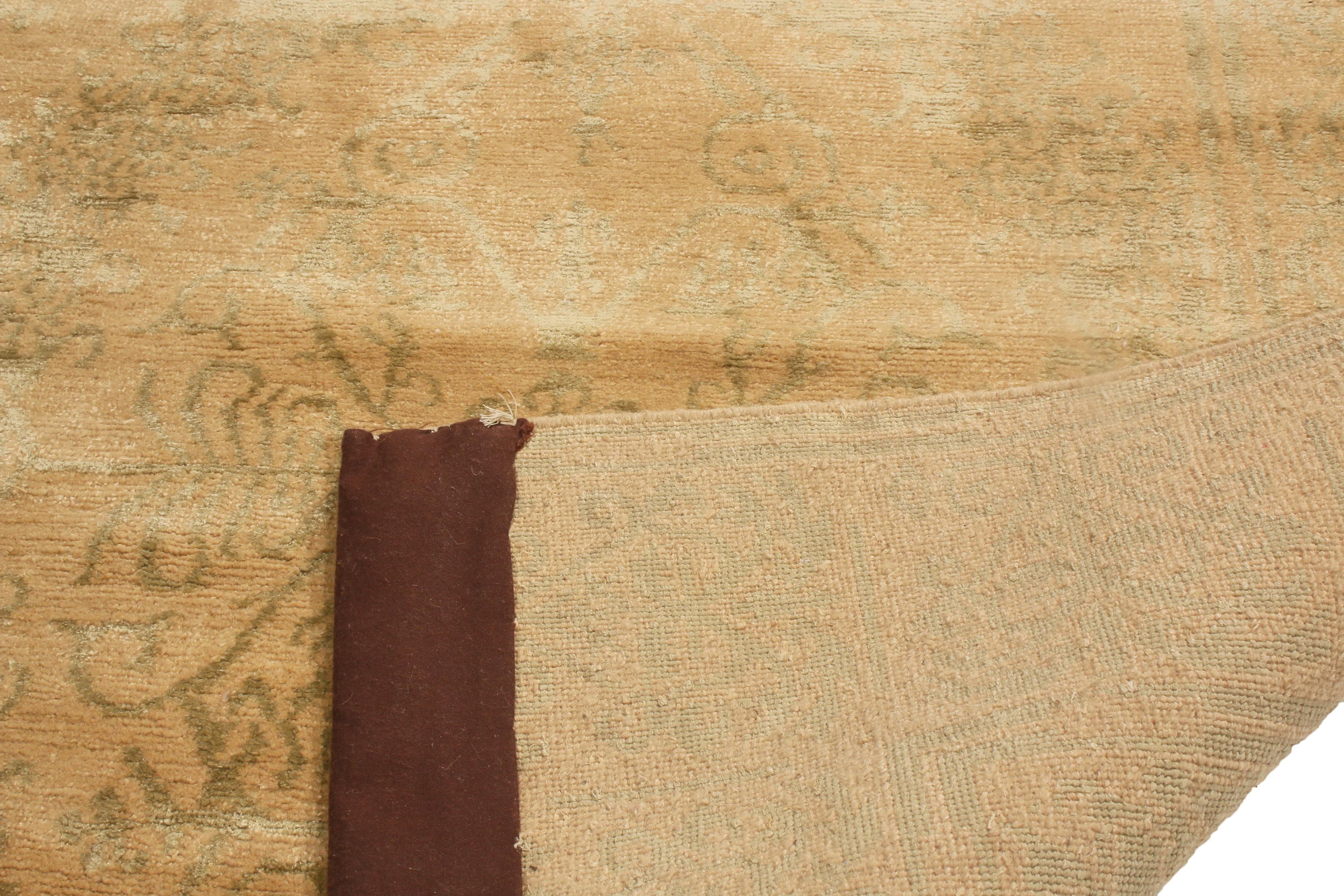 Hand-Knotted Rug & Kilim's 18th Century Catana Inspired Geometric Beige Wool-Silk Rug For Sale
