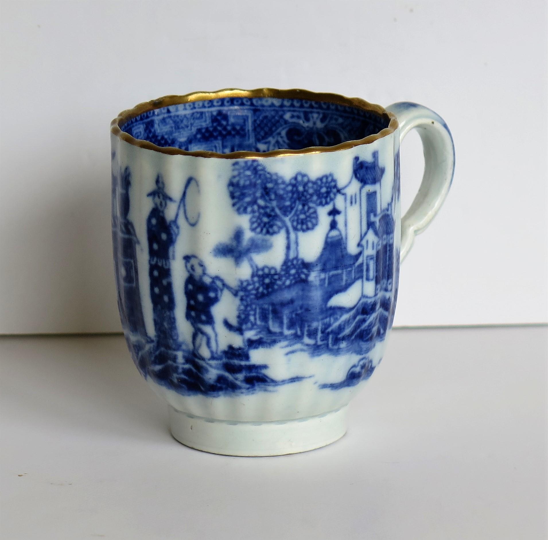 18th Century Caughley Coffee Cup Pearlware Gilded Chinoiserie Patn, circa 1785 6