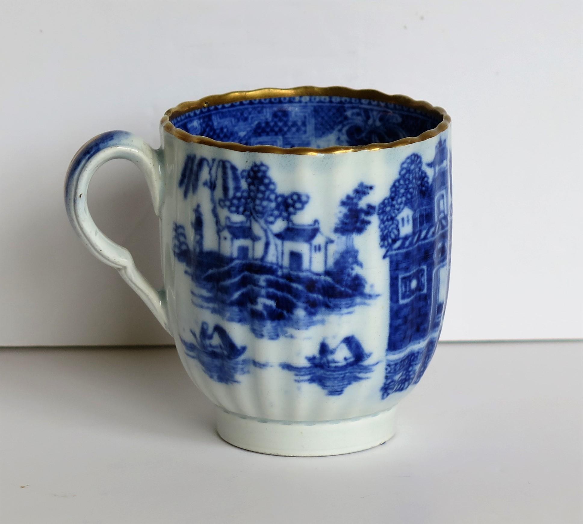 English 18th Century Caughley Coffee Cup Pearlware Gilded Chinoiserie Patn, circa 1785