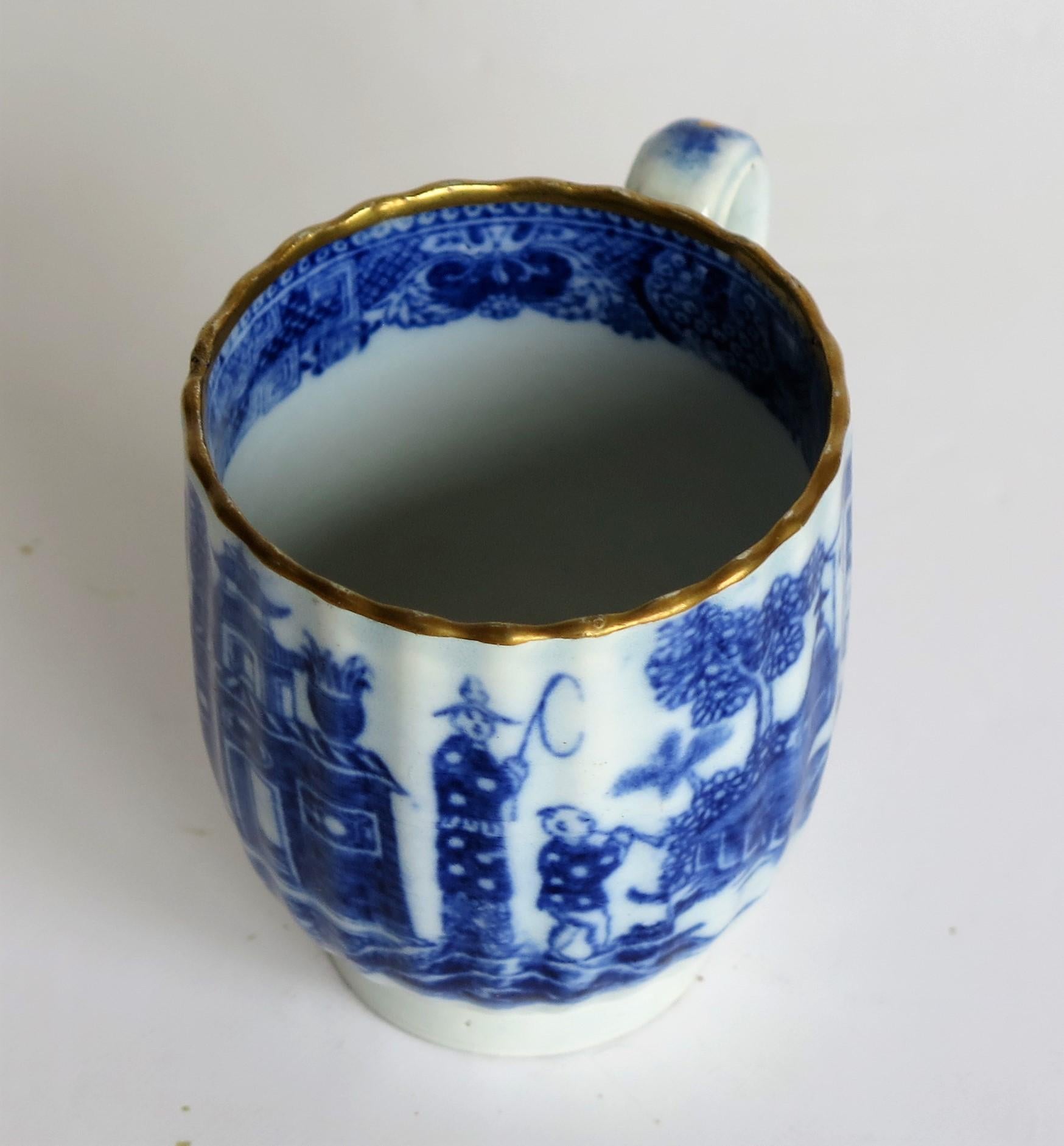 Glazed 18th Century Caughley Coffee Cup Pearlware Gilded Chinoiserie Patn, circa 1785