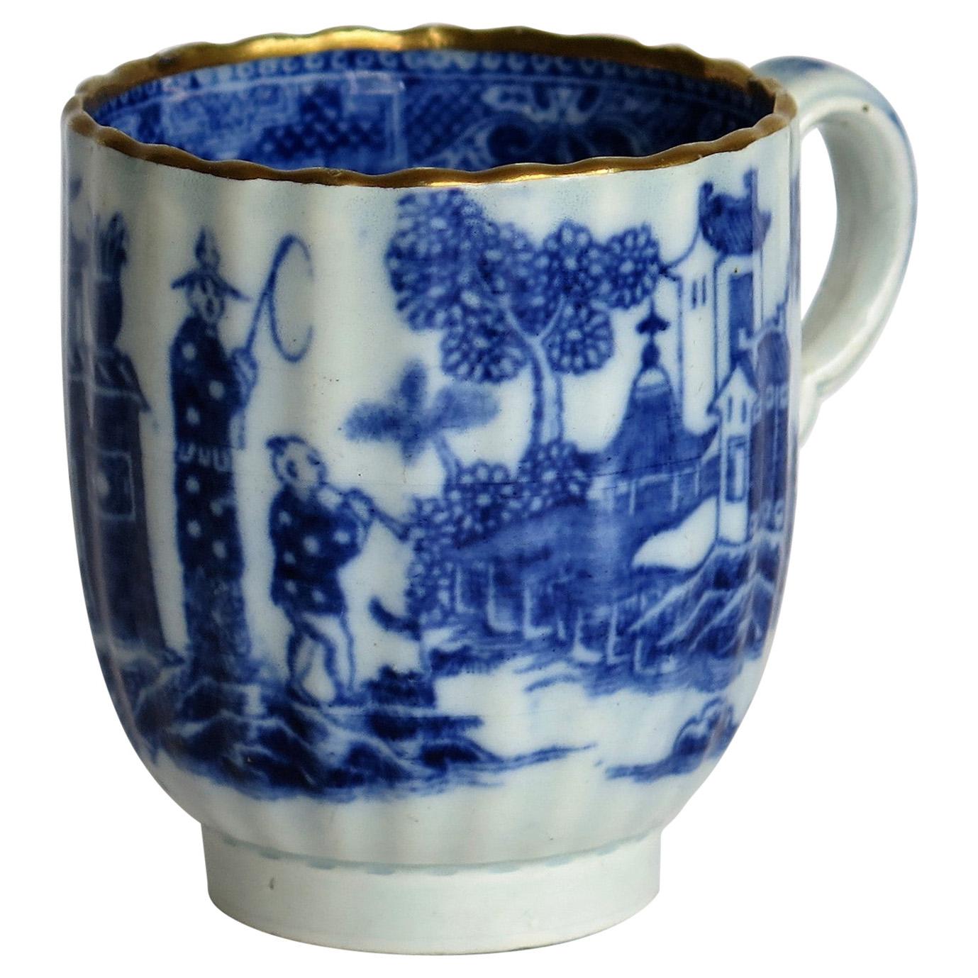 18th Century Caughley Coffee Cup Pearlware Gilded Chinoiserie Patn, circa 1785