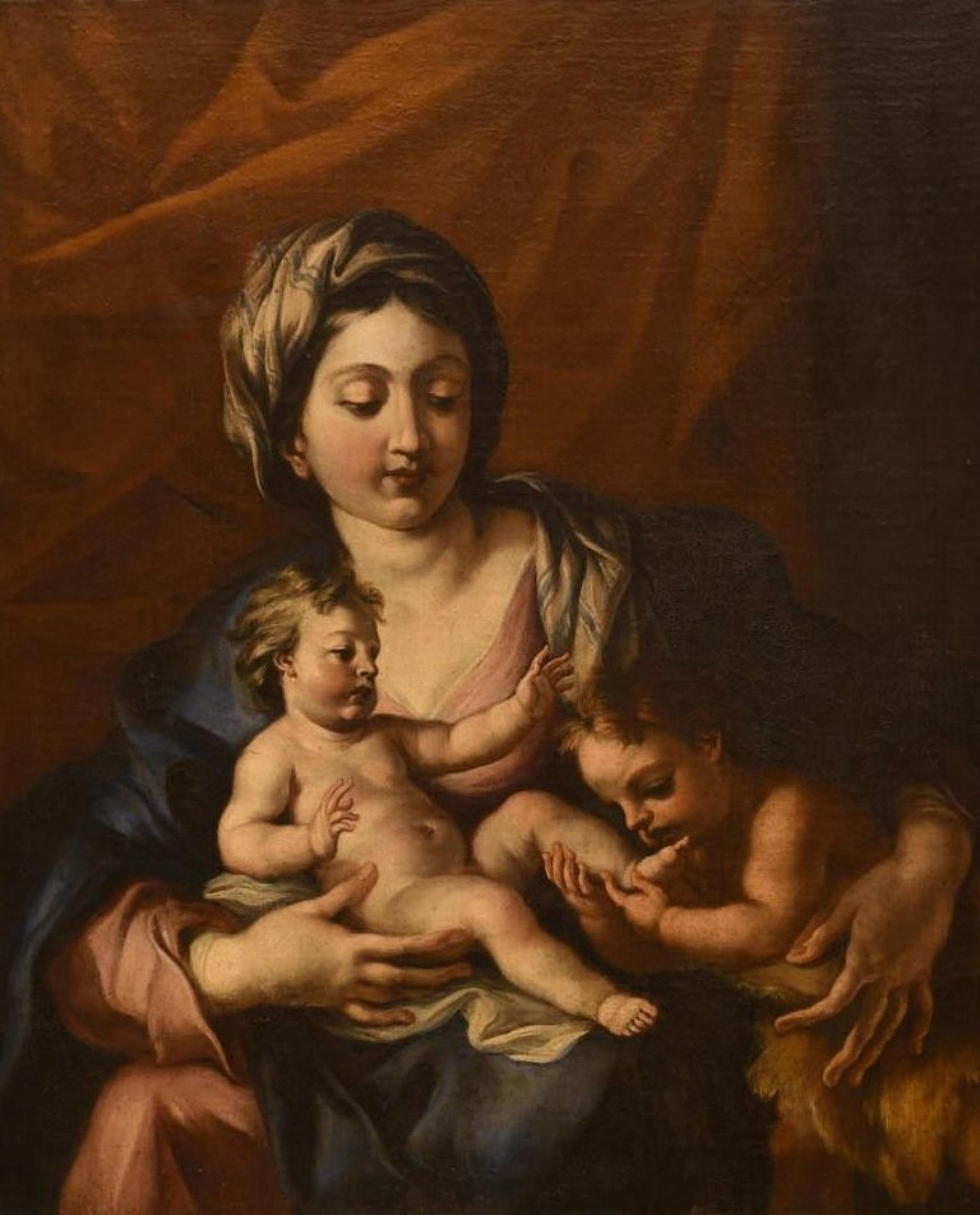 Oiled 18th century Central Italian Painter - Madonna with the praying Saint John For Sale