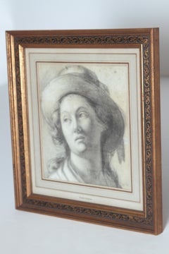 18th Century Charcoal Drawing of a Young Lady Wearing a Hat