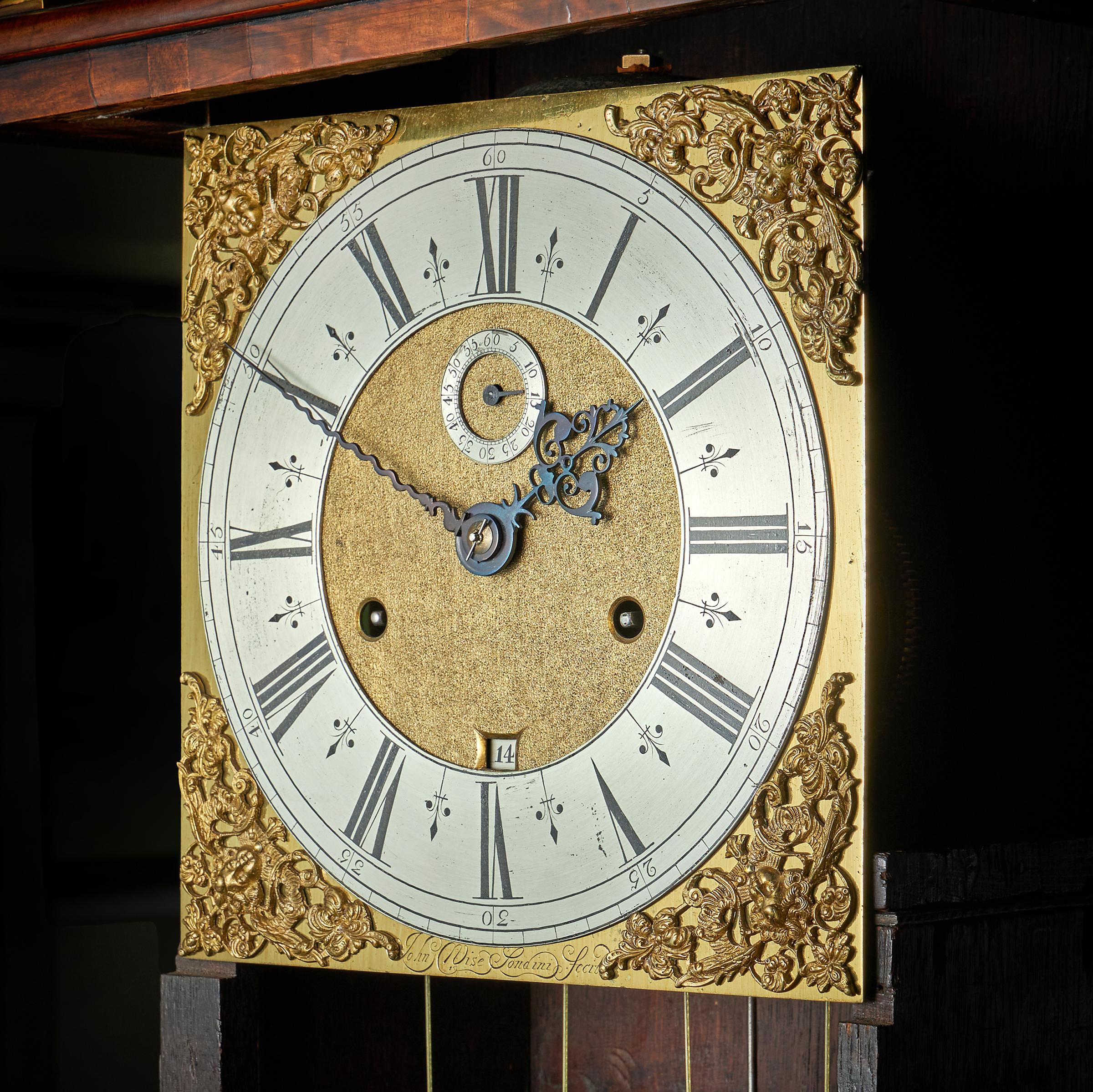 17th Century Charles II Month Going Marquetry Longcase Clock by John Wise For Sale 4