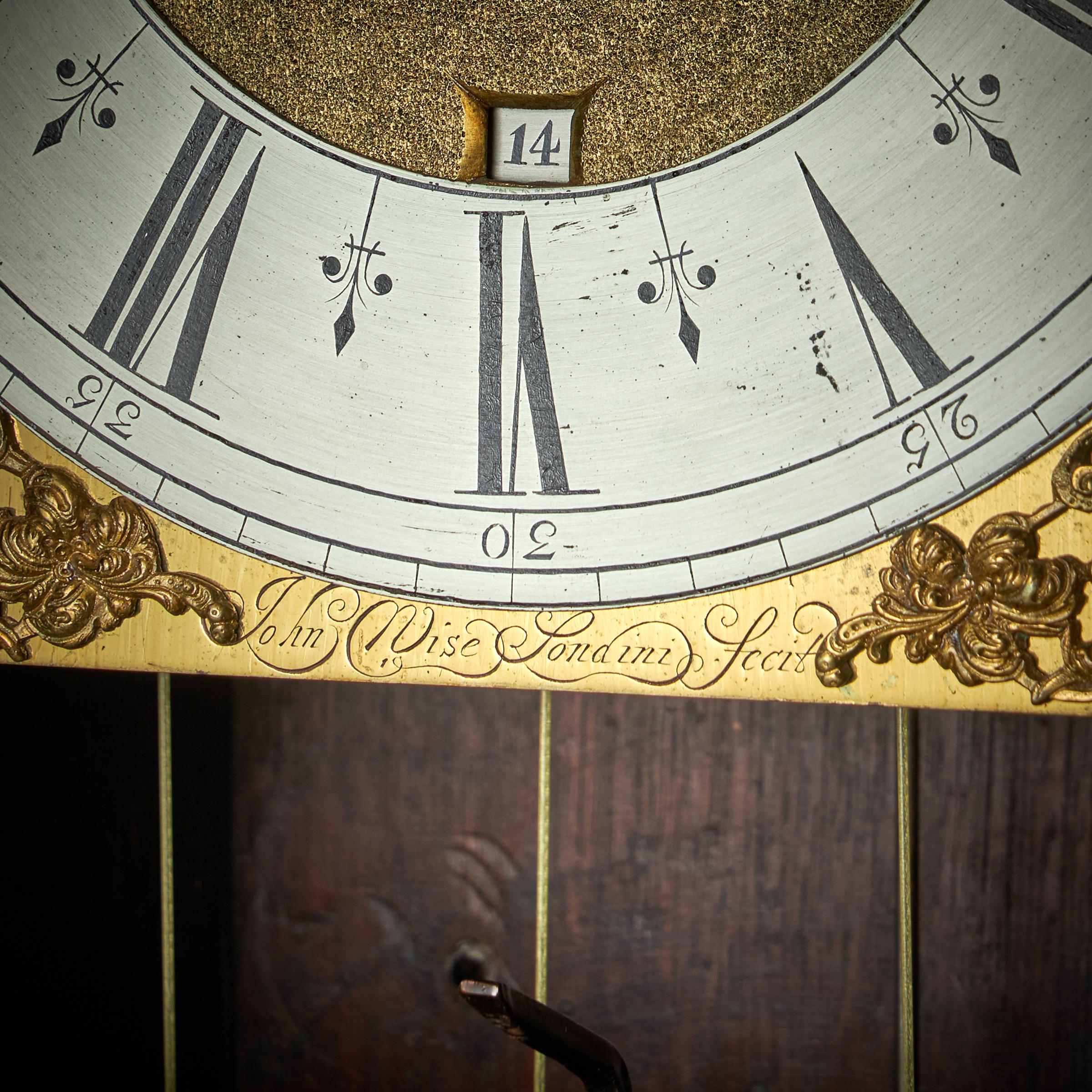 17th Century Charles II Month Going Marquetry Longcase Clock by John Wise For Sale 6