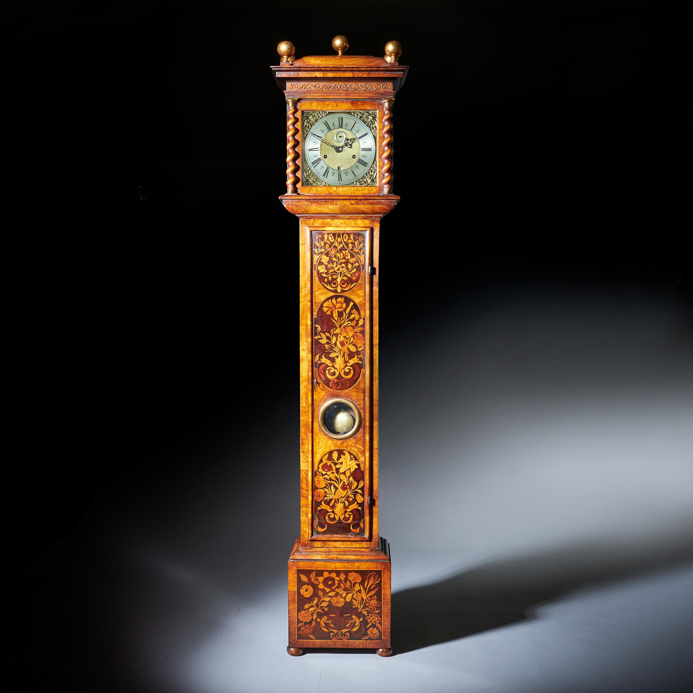A superb Charles II month duration floral marquetry longcase clock by the well-known maker John Wise, c. 1680-85. Measure: 10