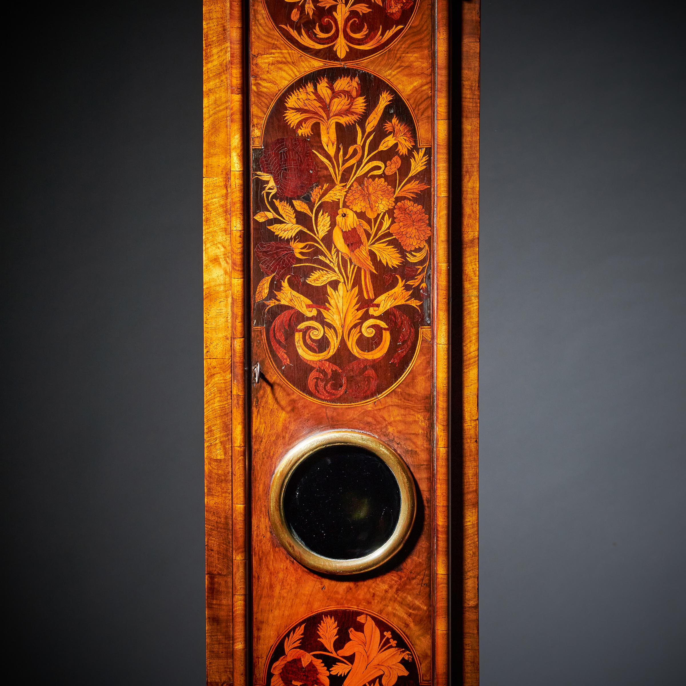 18th Century and Earlier 17th Century Charles II Month Going Marquetry Longcase Clock by John Wise For Sale