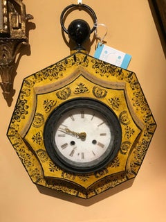 18th Century Charles X Style Yellow Tole Octagonal Wall Clock