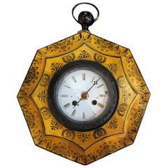 Antique 18th Century Charles X Style Yellow Tole Octagonal Wall Clock