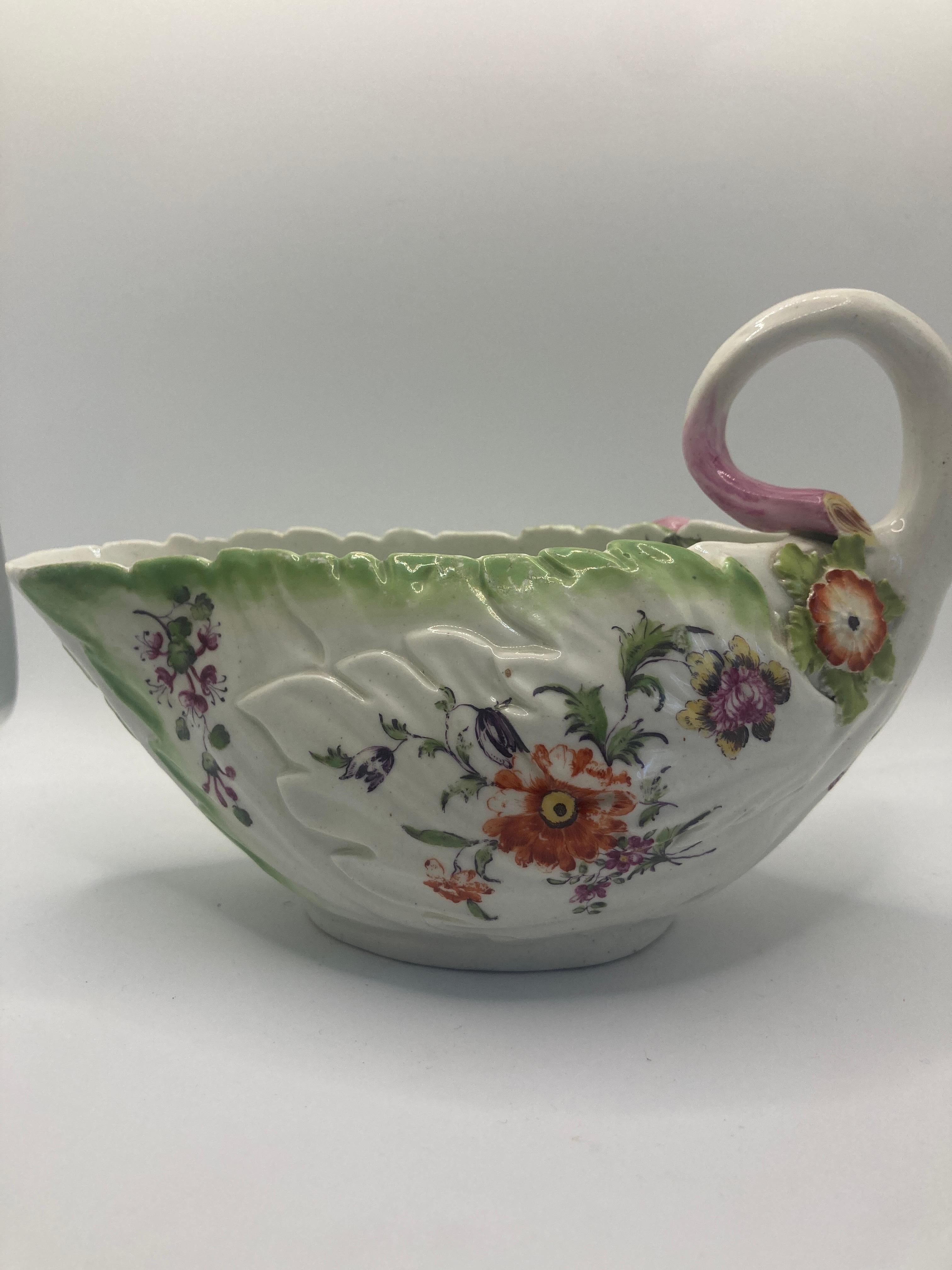 18th Century Chelsea Derby Lettuce Form Sauce Boat, circa 1760 For Sale 3