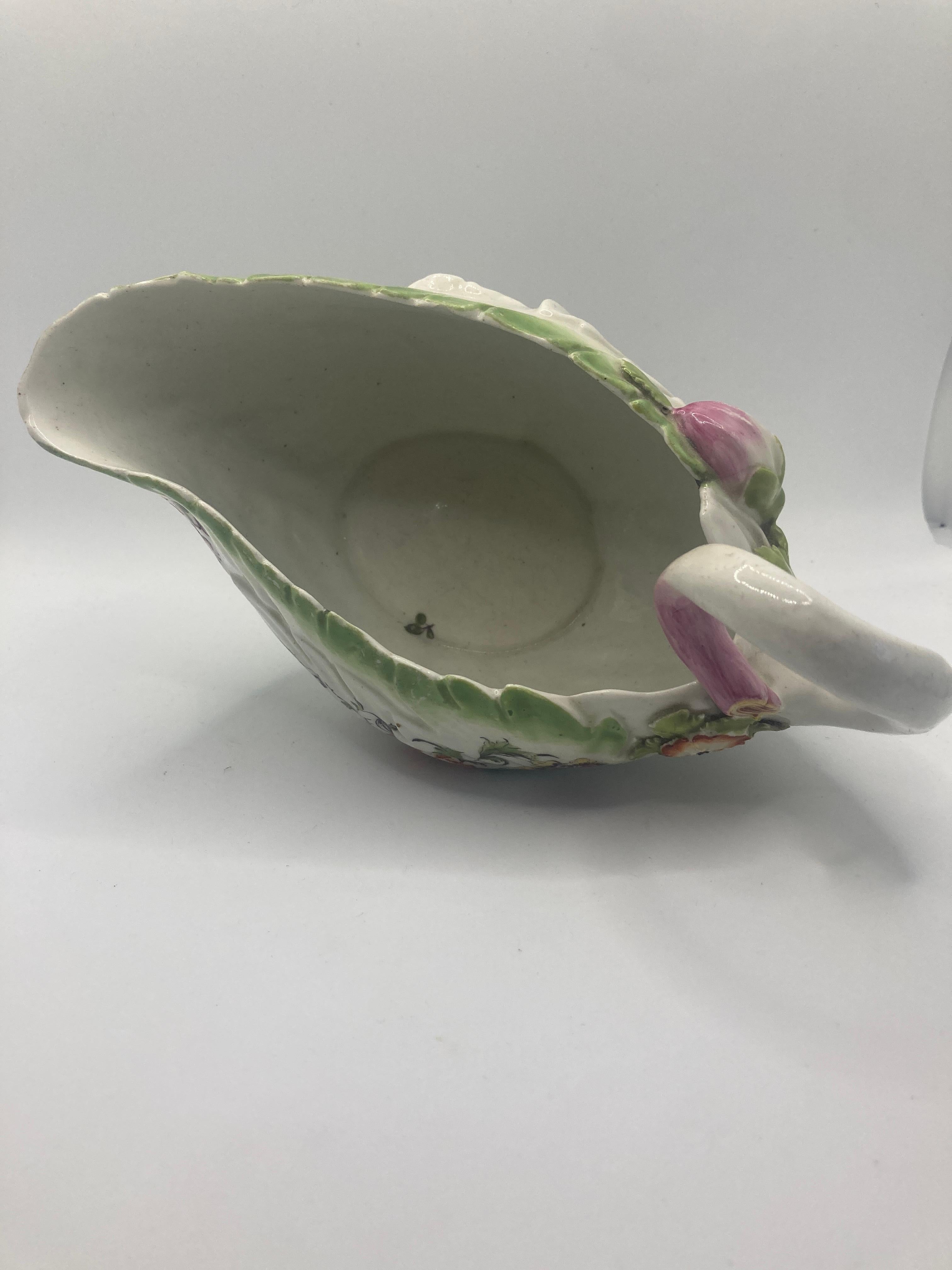 18th Century Chelsea Derby Lettuce Form Sauce Boat, circa 1760 For Sale 4