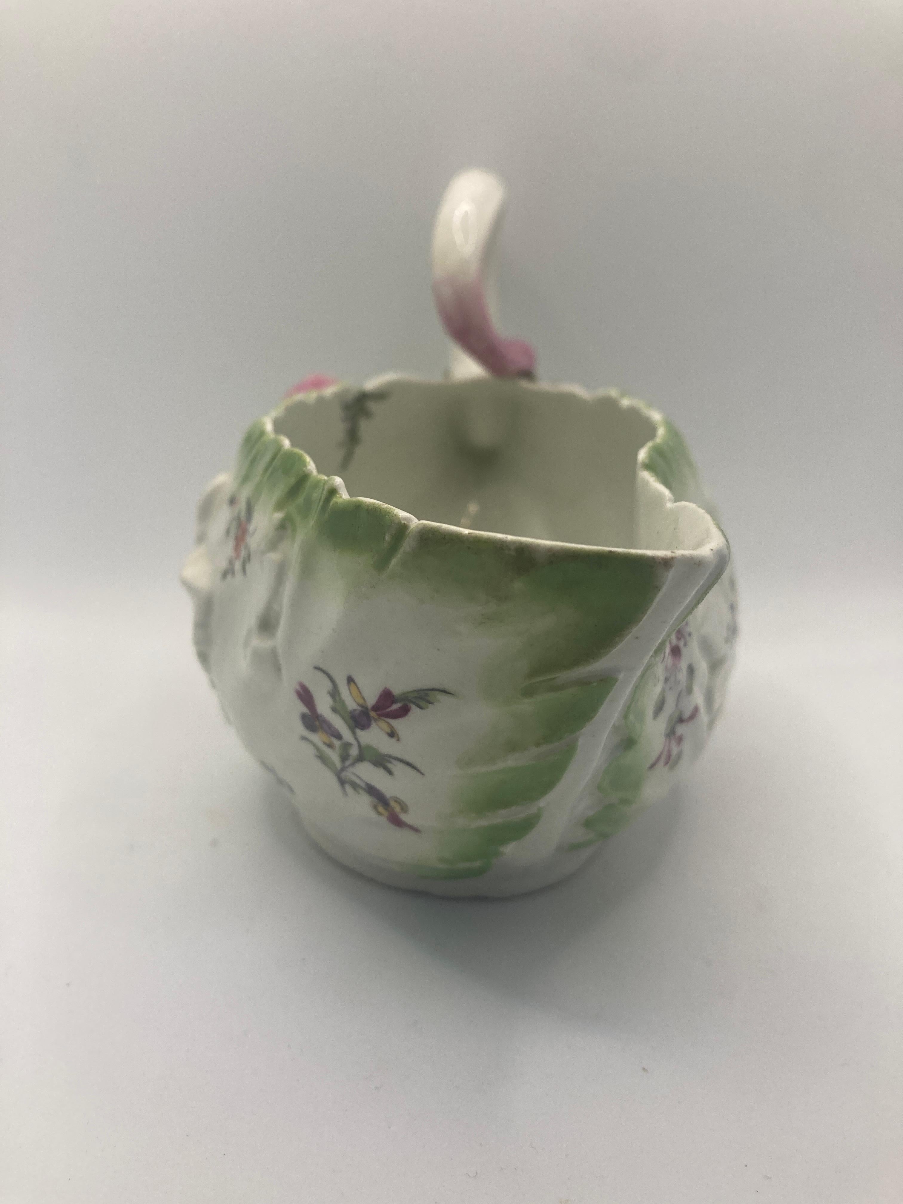 Rococo 18th Century Chelsea Derby Lettuce Form Sauce Boat, circa 1760 For Sale