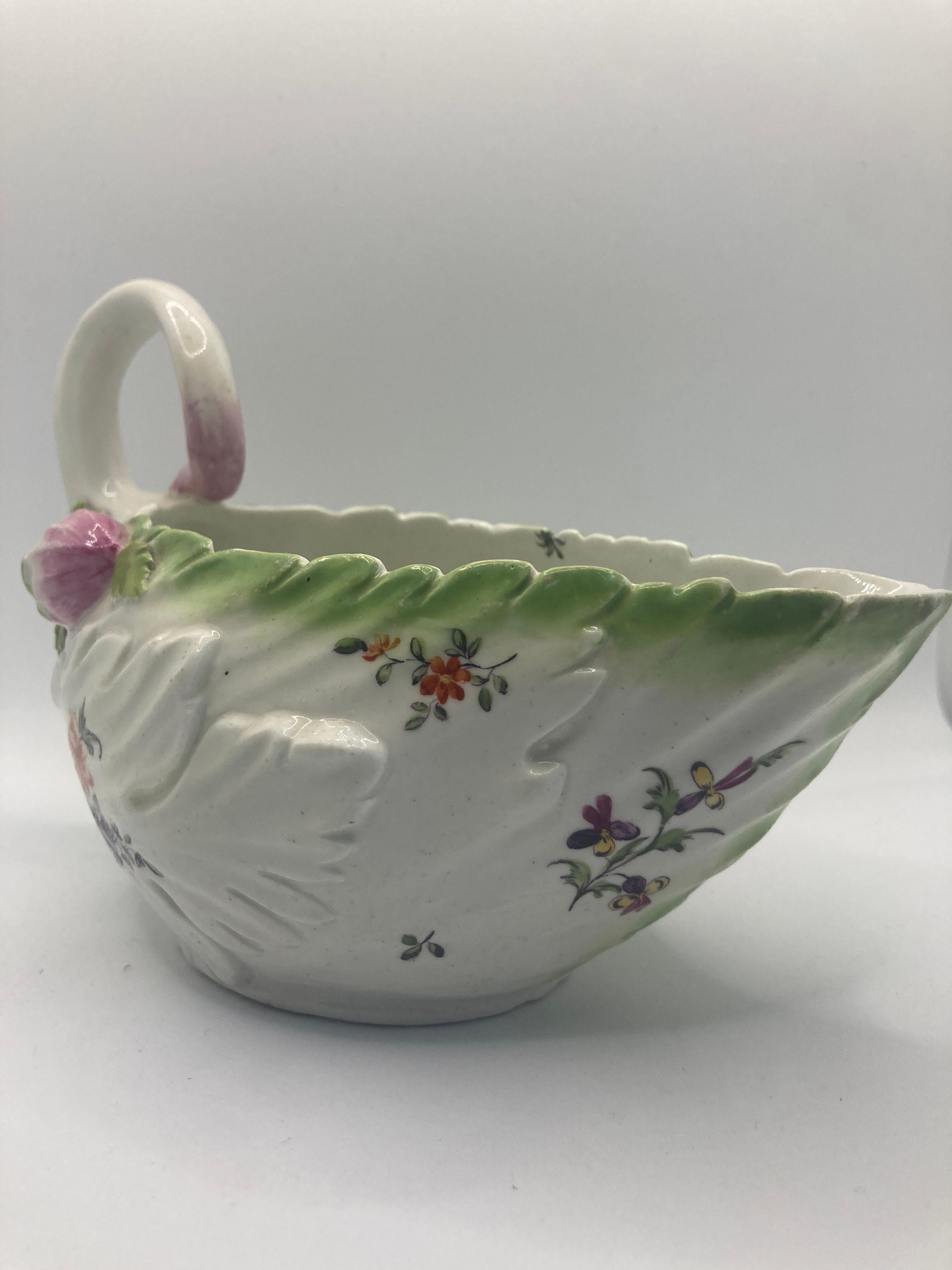 English 18th Century Chelsea Derby Lettuce Form Sauce Boat, circa 1760 For Sale