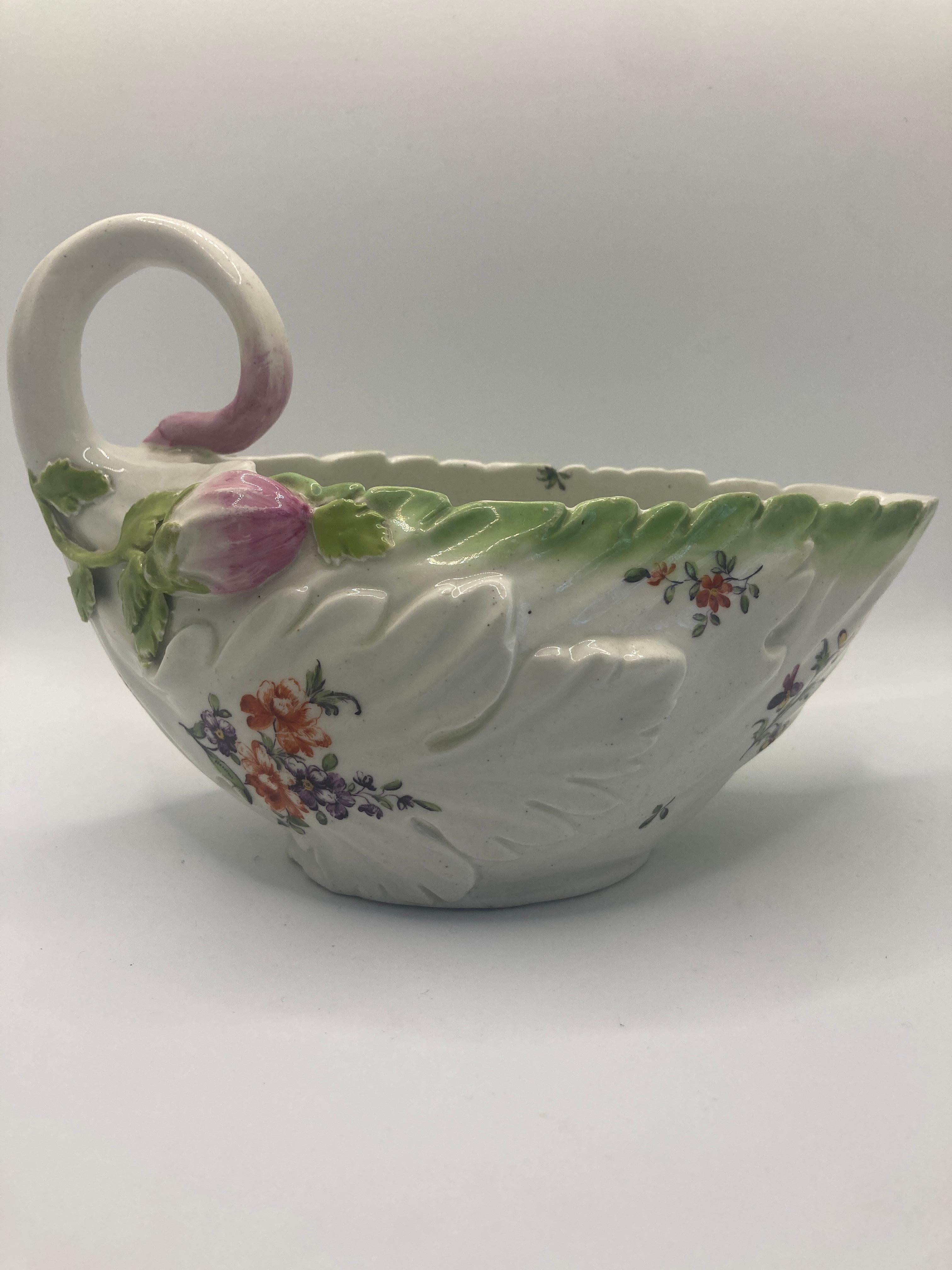 Hand-Crafted 18th Century Chelsea Derby Lettuce Form Sauce Boat, circa 1760 For Sale