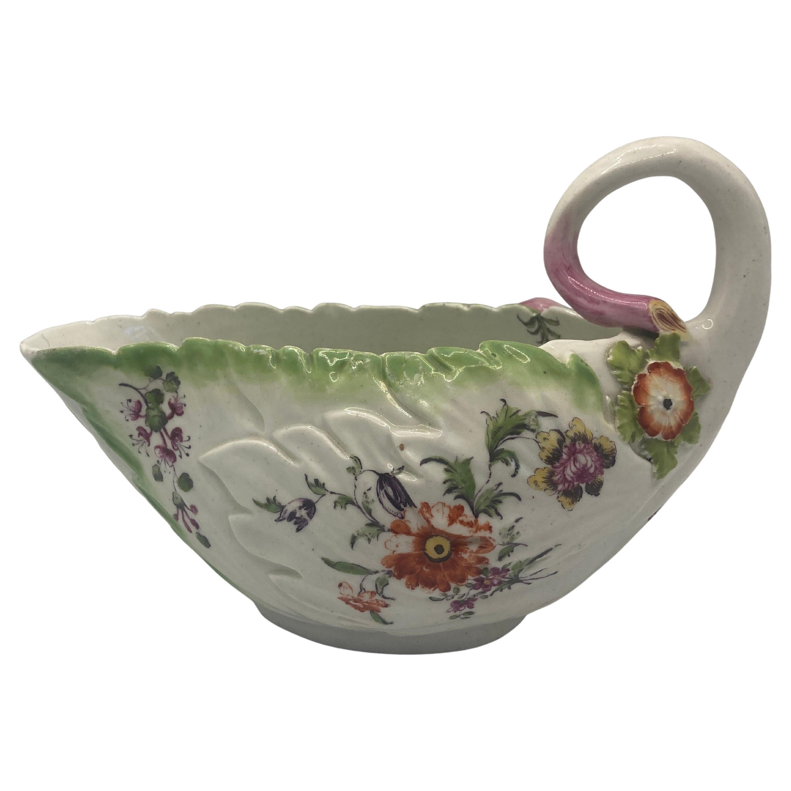 18th Century Chelsea Derby Lettuce Form Sauce Boat, circa 1760 For Sale