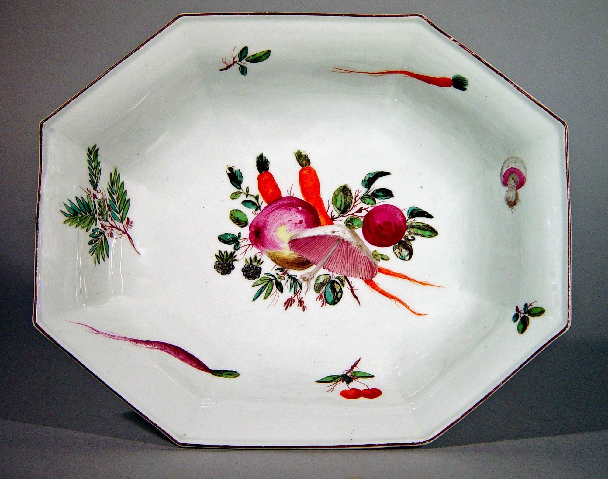 Georgian 18th-century Chelsea Porcelain Dishes Painted with Vegetables For Sale