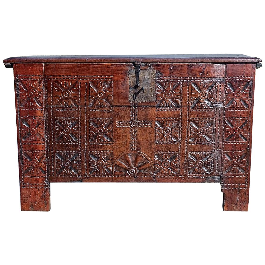 18th Century Cherry and Chestnut Basque Arms Chest "Kutxa" For Sale