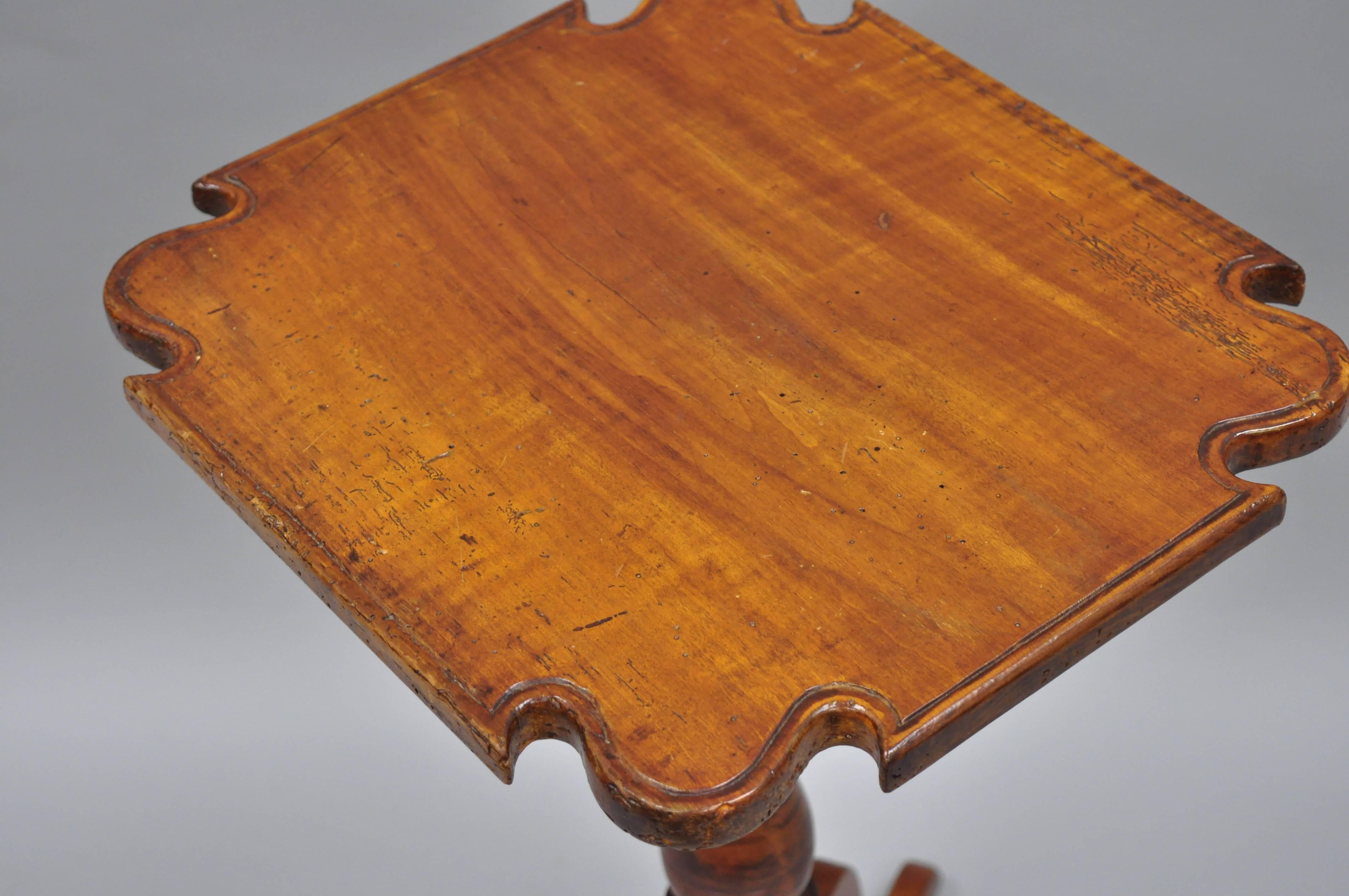 18th Century and Earlier 18th Century Cherry Candle Stand Tea Table Tripod Pedestal Scallop Carved Top