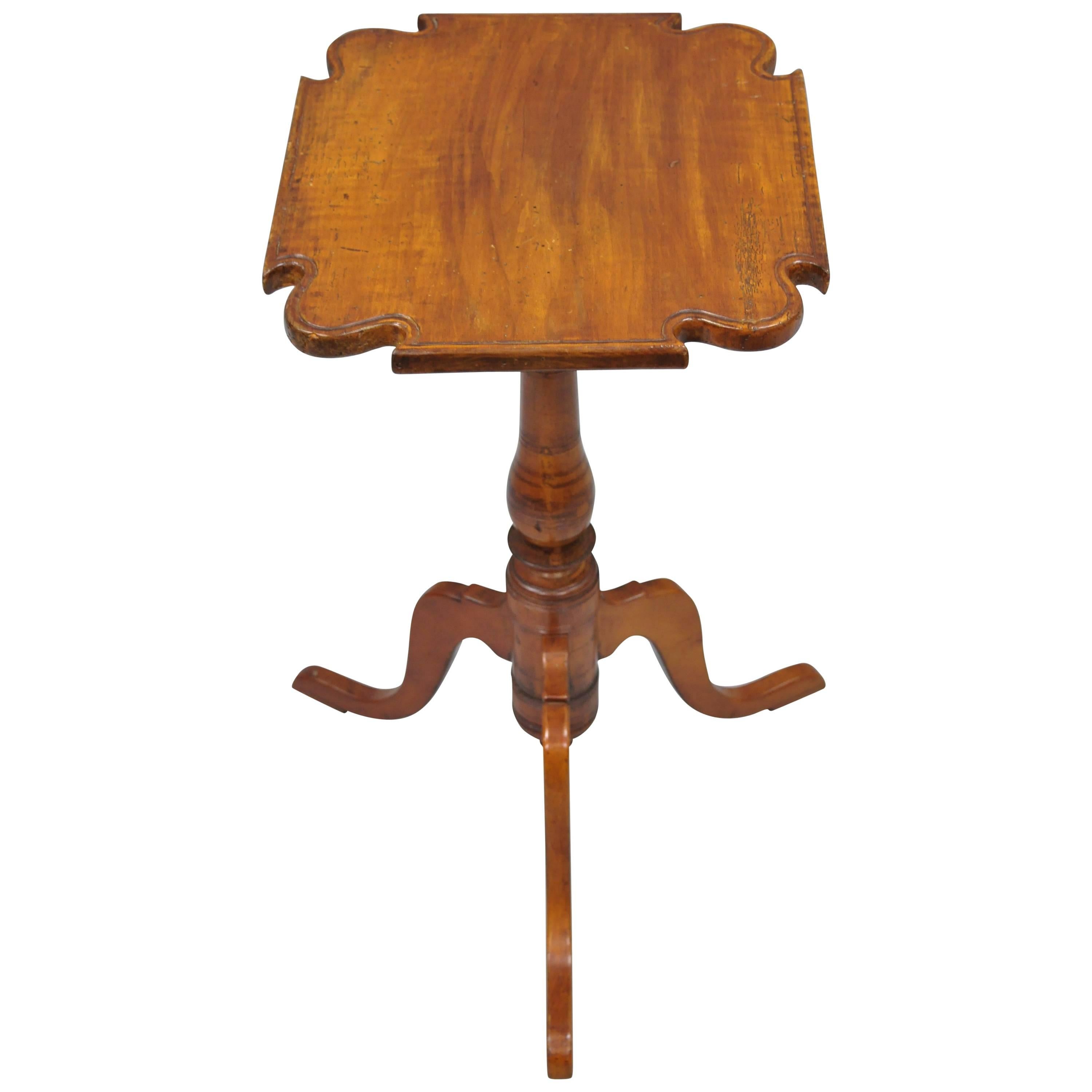 18th Century Cherry Candle Stand Tea Table Tripod Pedestal Scallop Carved Top For Sale