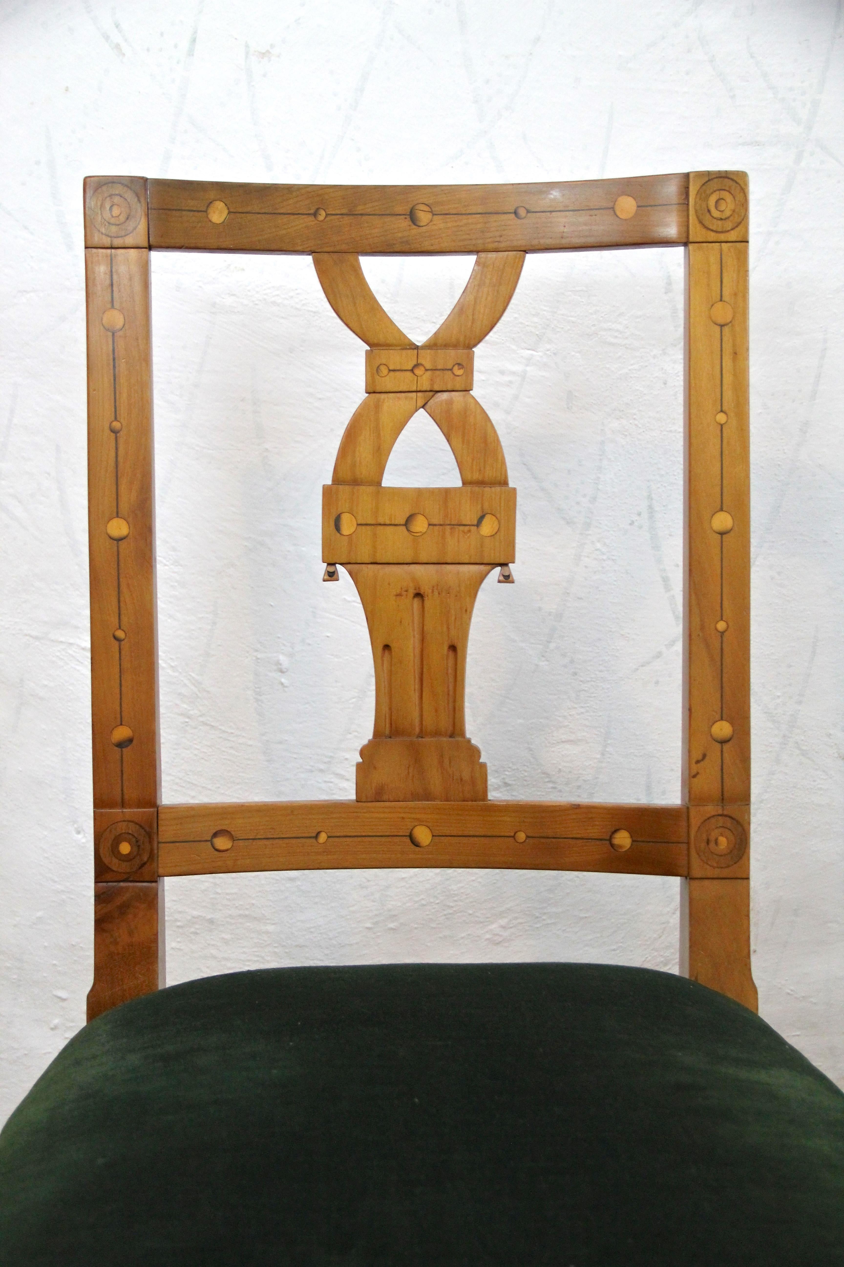Austrian 18th Century Cherrywood Chair with Maple Inlays Josephinism, Austria, circa 1790