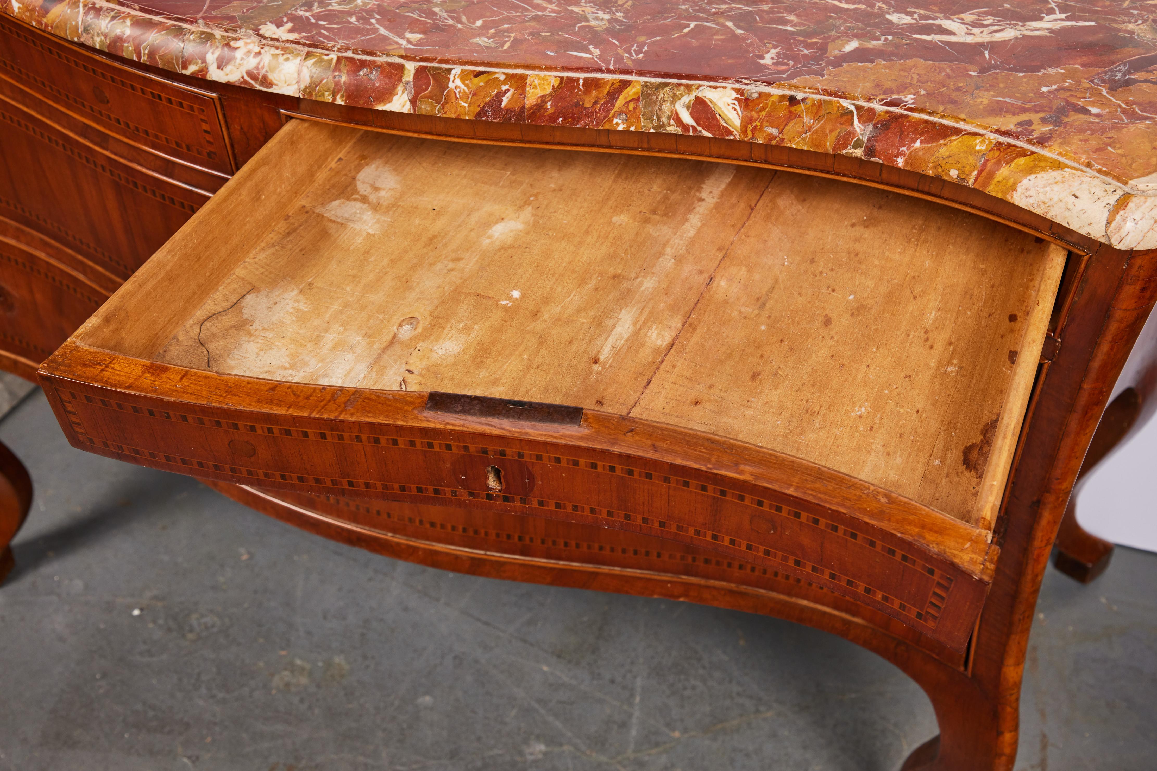 Marble 18th Century Cherry Wood Commode For Sale