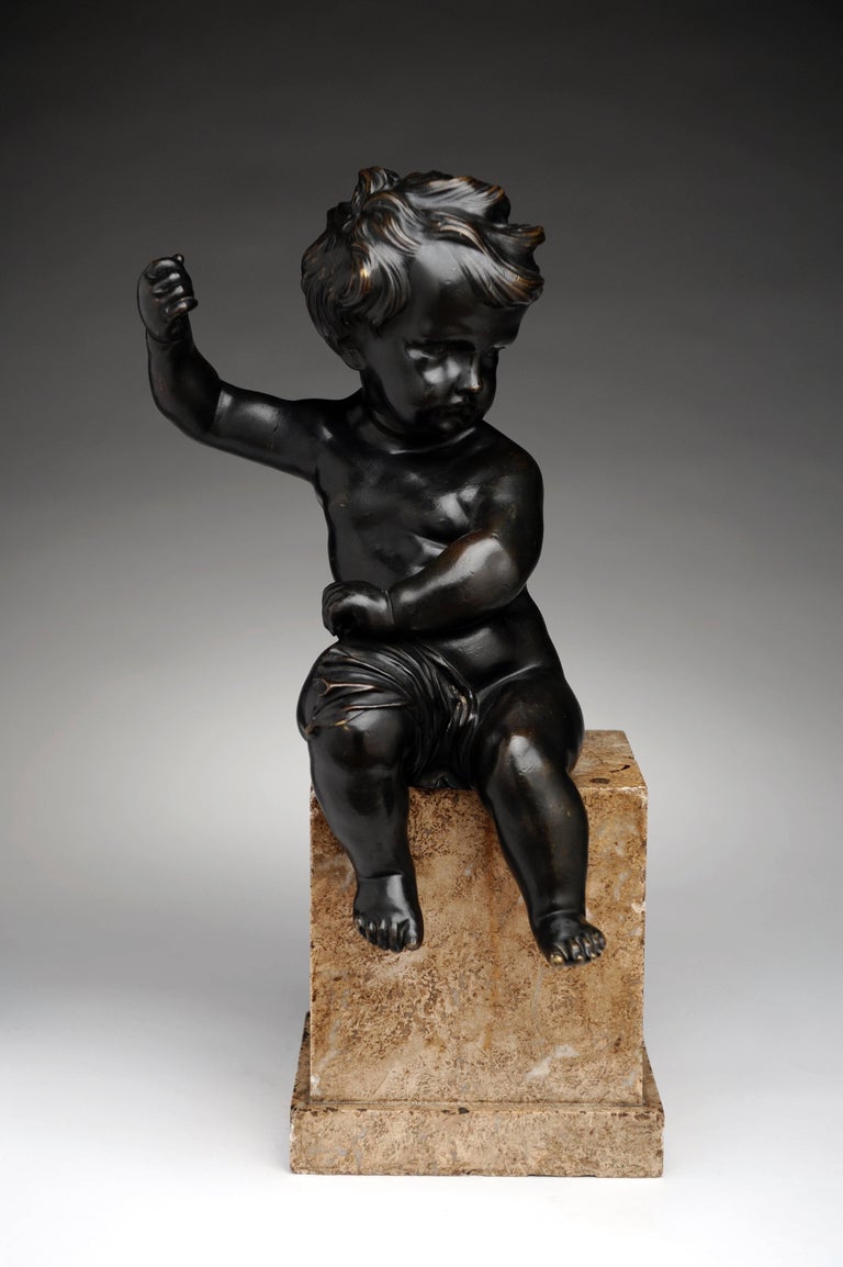 18th Century Cherub Bronze Sculpture Sitting on a Marble Base at 1stDibs
