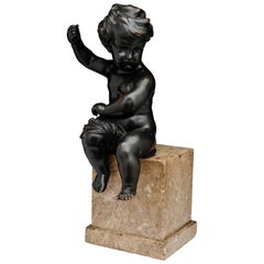 18th Century Cherub Bronze Sculpture Sitting on a Marble Base