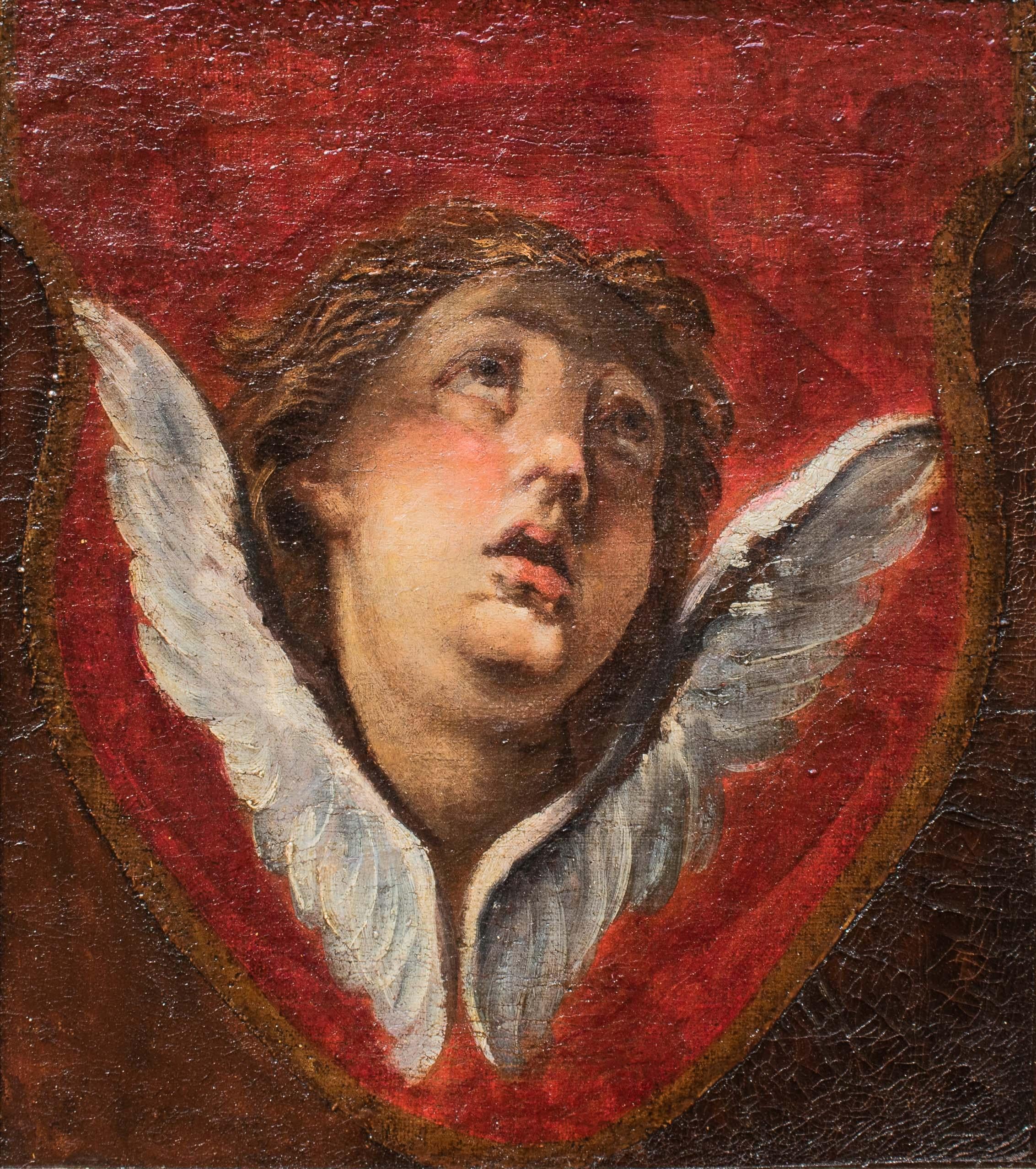 Venetian school, 18th century
Study with the head of a cherub
Measures: Oil on canvas, 45.5 x 41 cm - with frame 54.5 x 49.5 cm

The present qualifies as a study or preparatory sketch by virtue of the structural and figural layout; by reason of