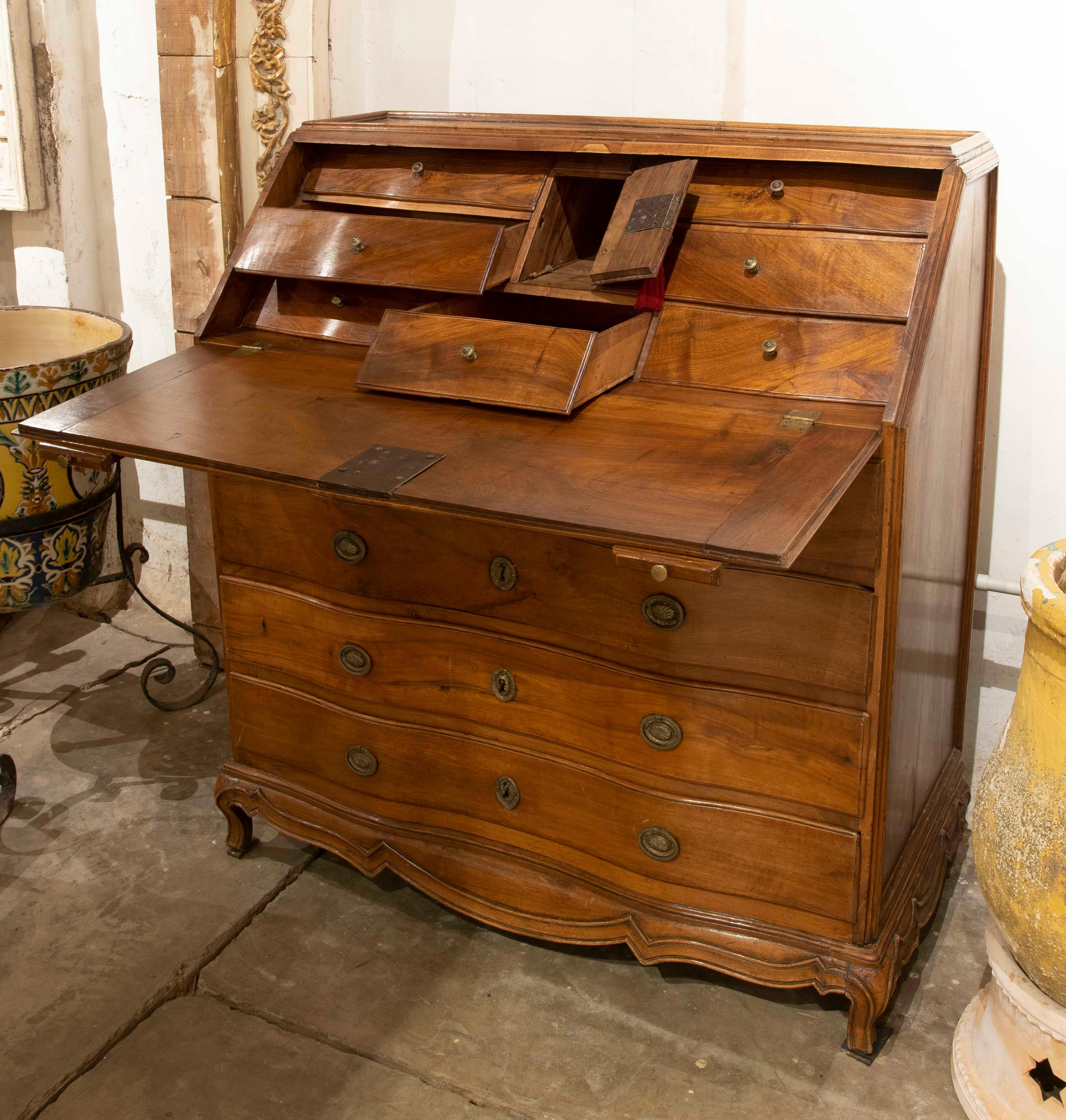 Walnut 18th Century Chest of Drawers with Folding Top and Secretaire with Drawers For Sale