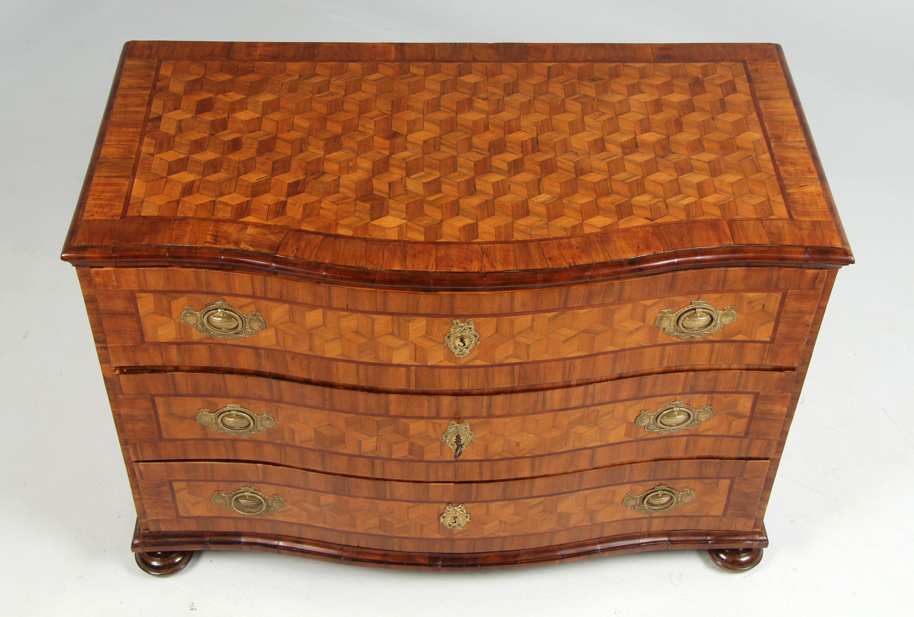 Baroque 18th Century Chest Of Drawers with Trompe-l'œil Marquetry, Germany, circa 1770 For Sale