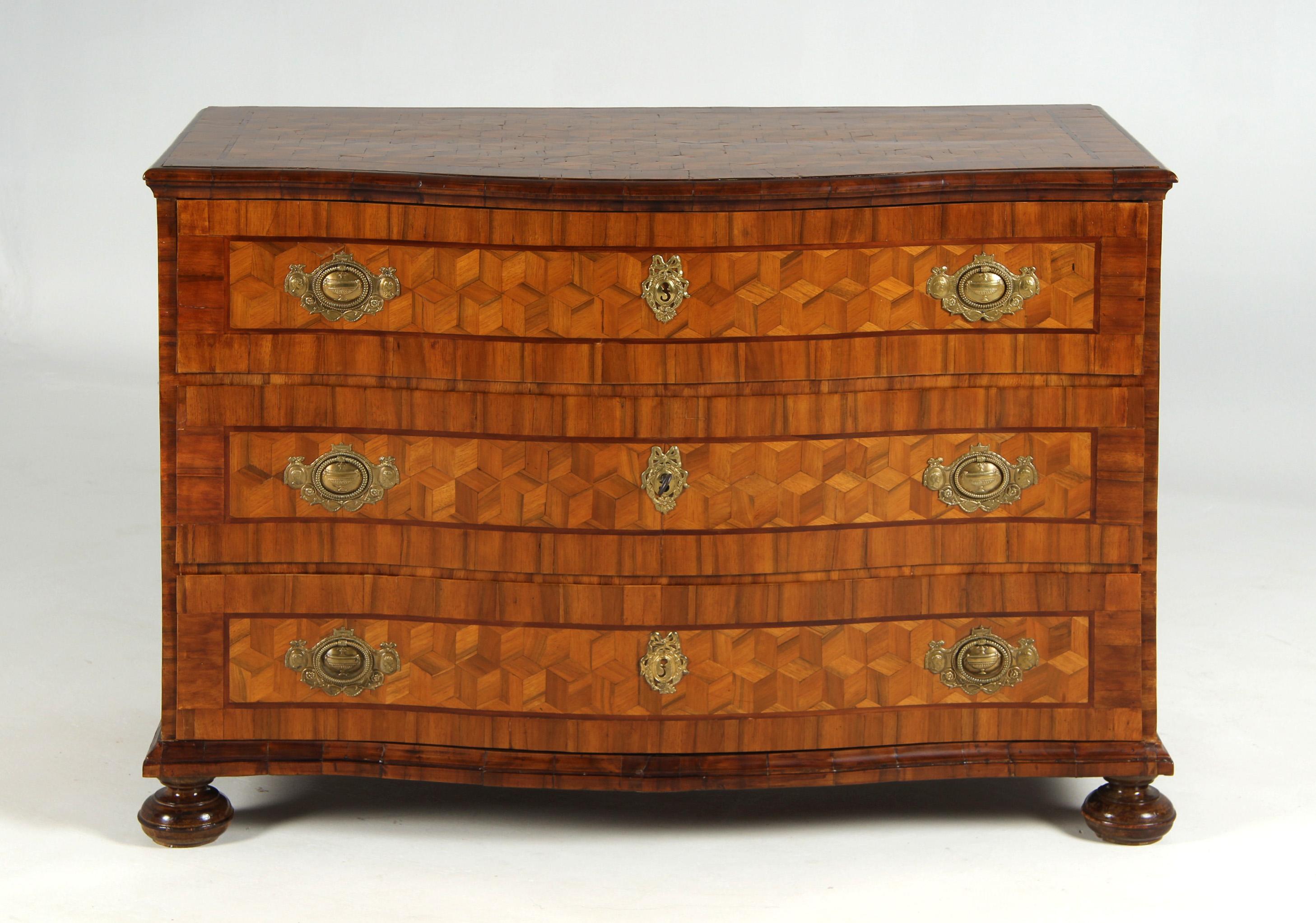 Walnut 18th Century Chest Of Drawers with Trompe-l'œil Marquetry, Germany, circa 1770 For Sale