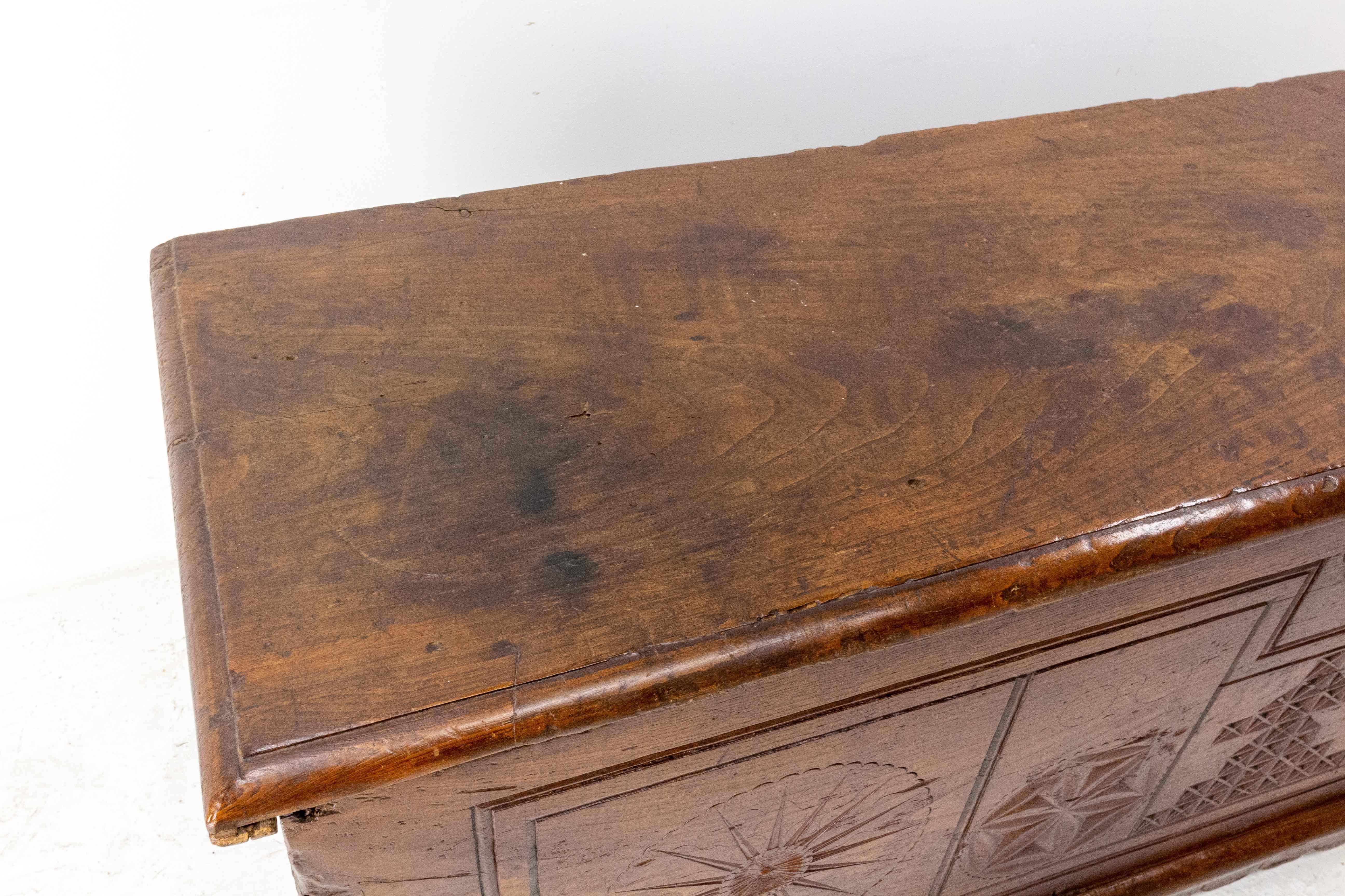 18th Century Chest or Coffer Carved Oak, End of Bed French Provincial For Sale 3