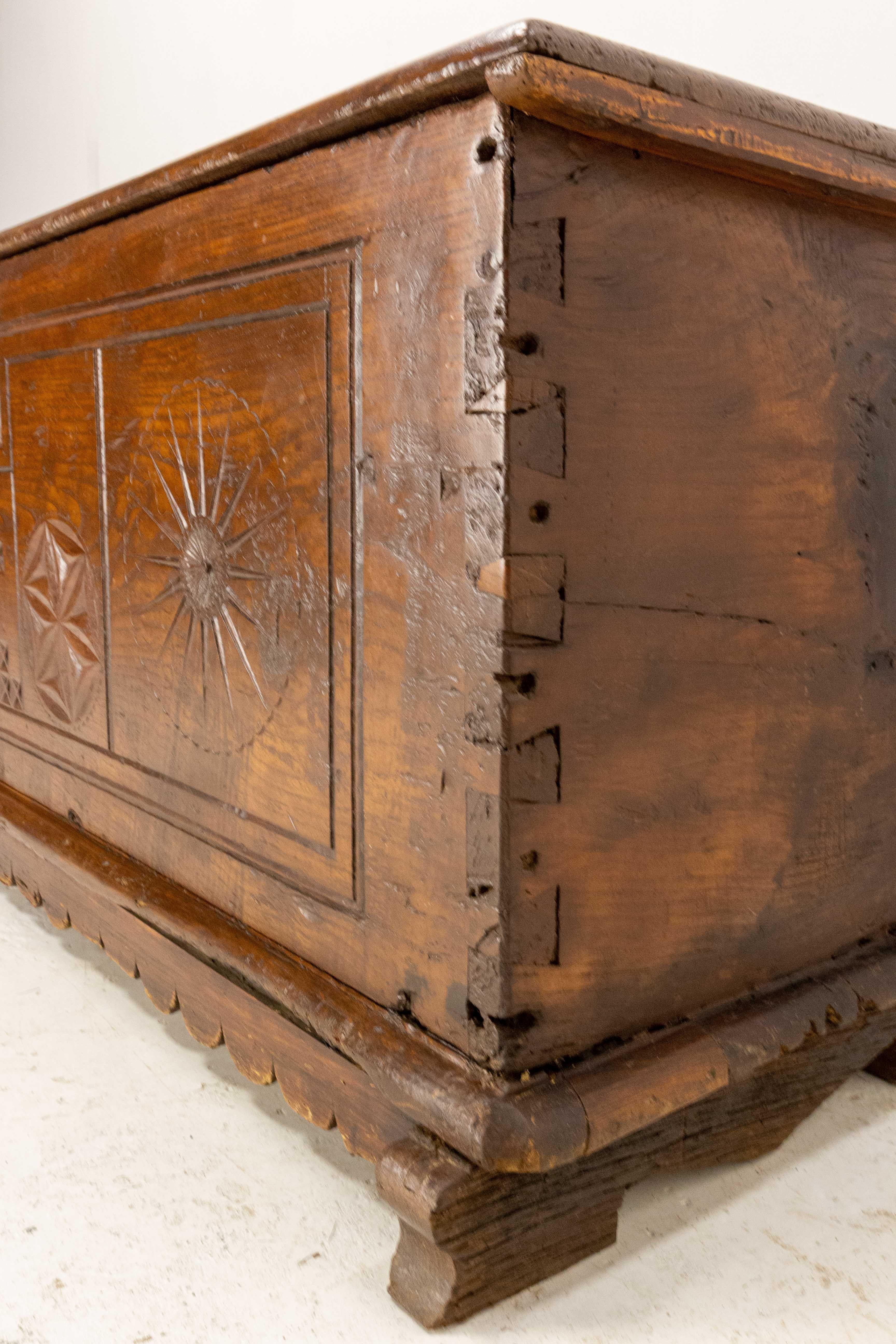 18th Century Chest or Coffer Carved Oak, End of Bed French Provincial For Sale 7