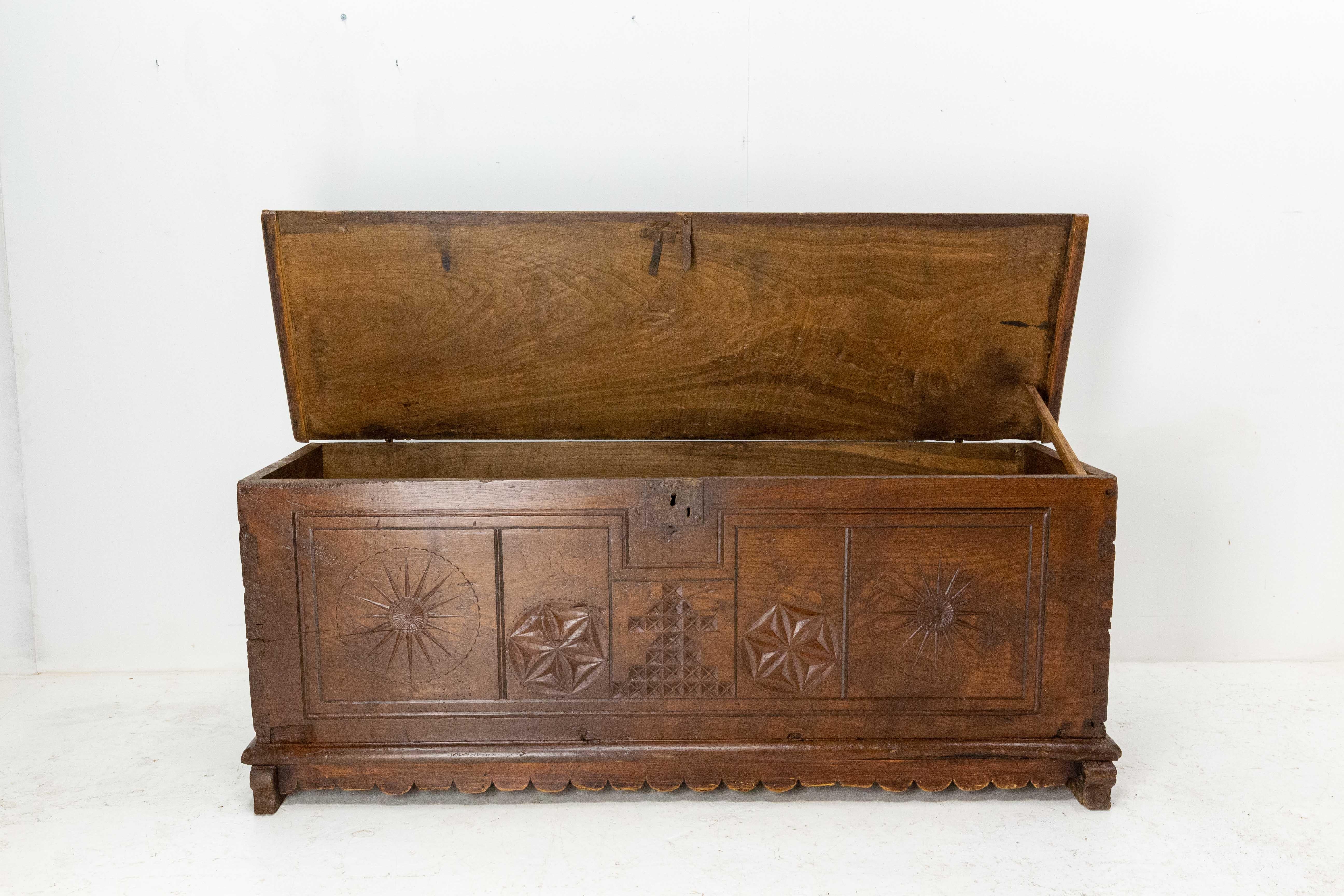 18th Century and Earlier 18th Century Chest or Coffer Carved Oak, End of Bed French Provincial For Sale