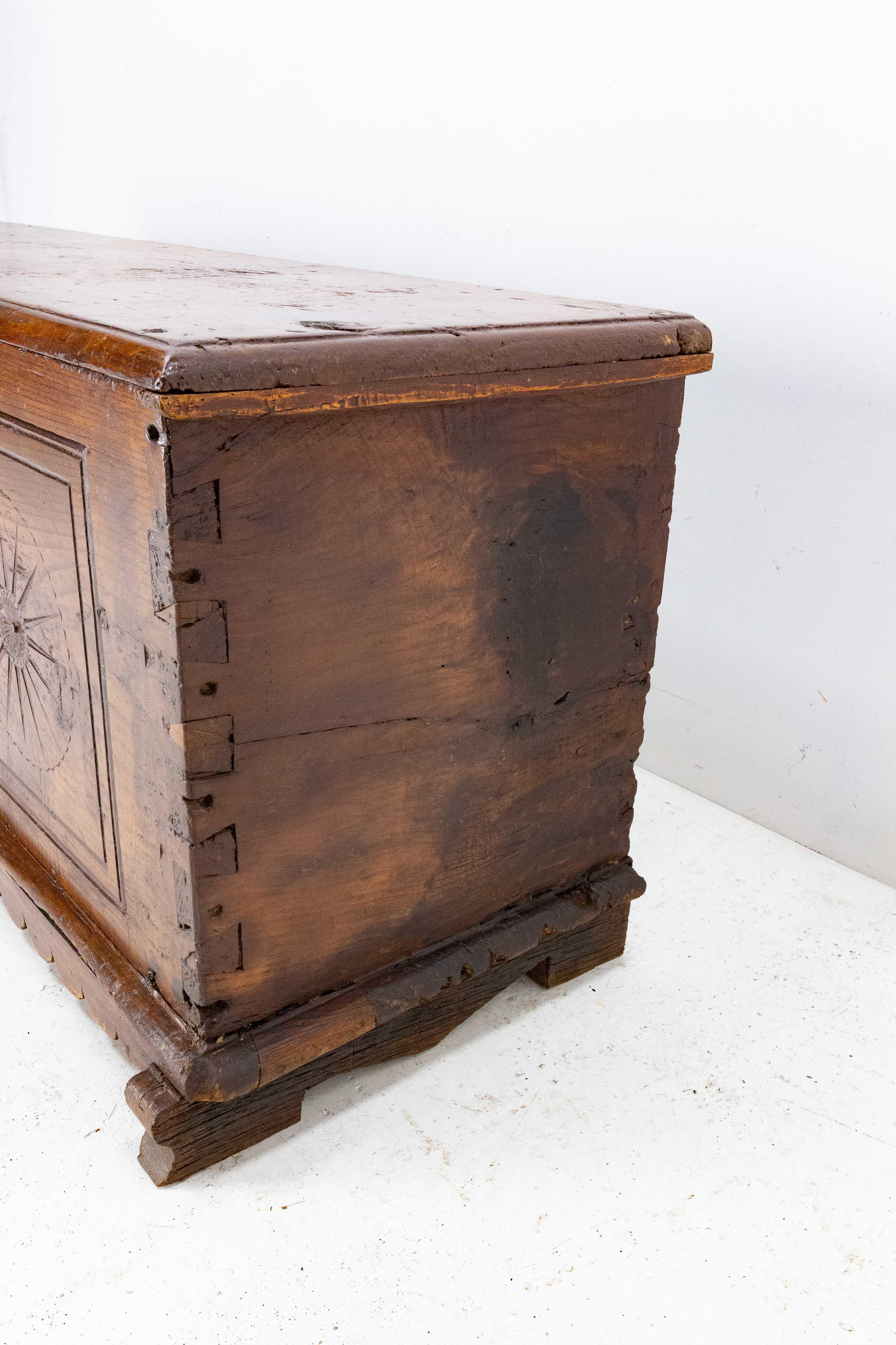 18th Century Chest or Coffer Carved Oak, End of Bed French Provincial For Sale 2