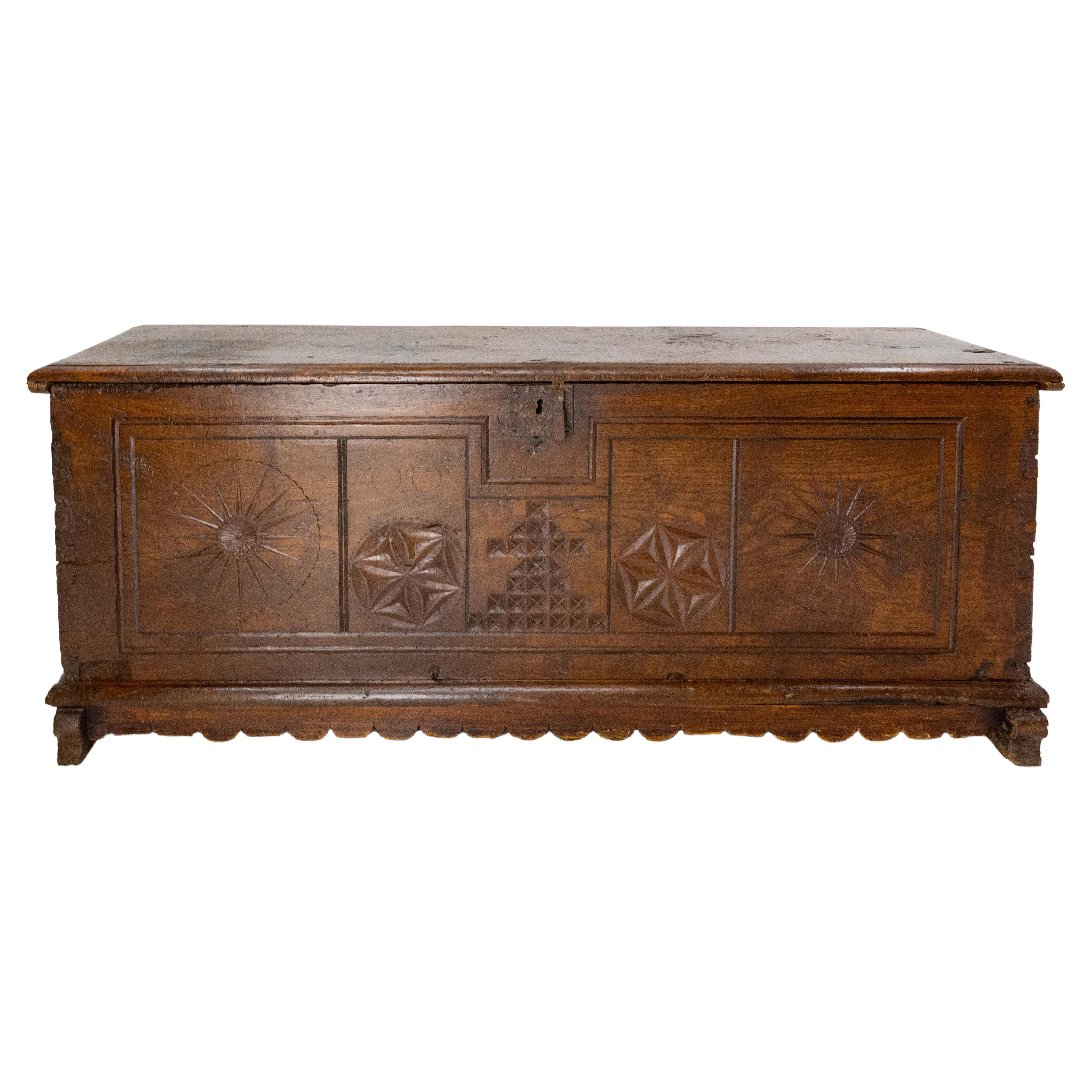 18th Century Chest or Coffer Carved Oak, End of Bed French Provincial For Sale