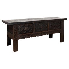18th Century Chestnut Console Table with Three Large Carved Drawers