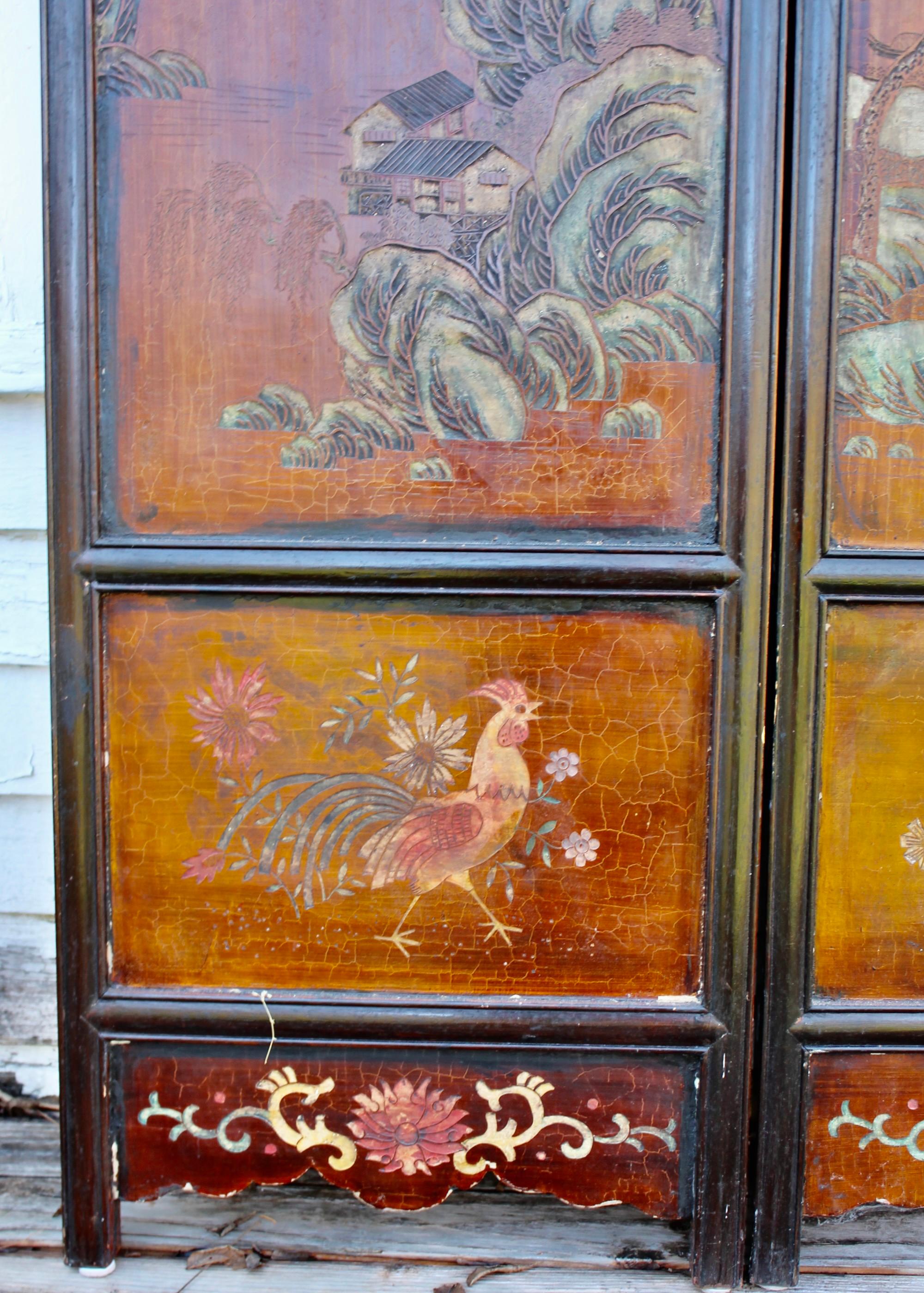 Chinesische 4 Tafeln-Coromandel-Landschaft und figürlicher Raumteiler aus dem 18. Jahrhundert im Angebot 13
