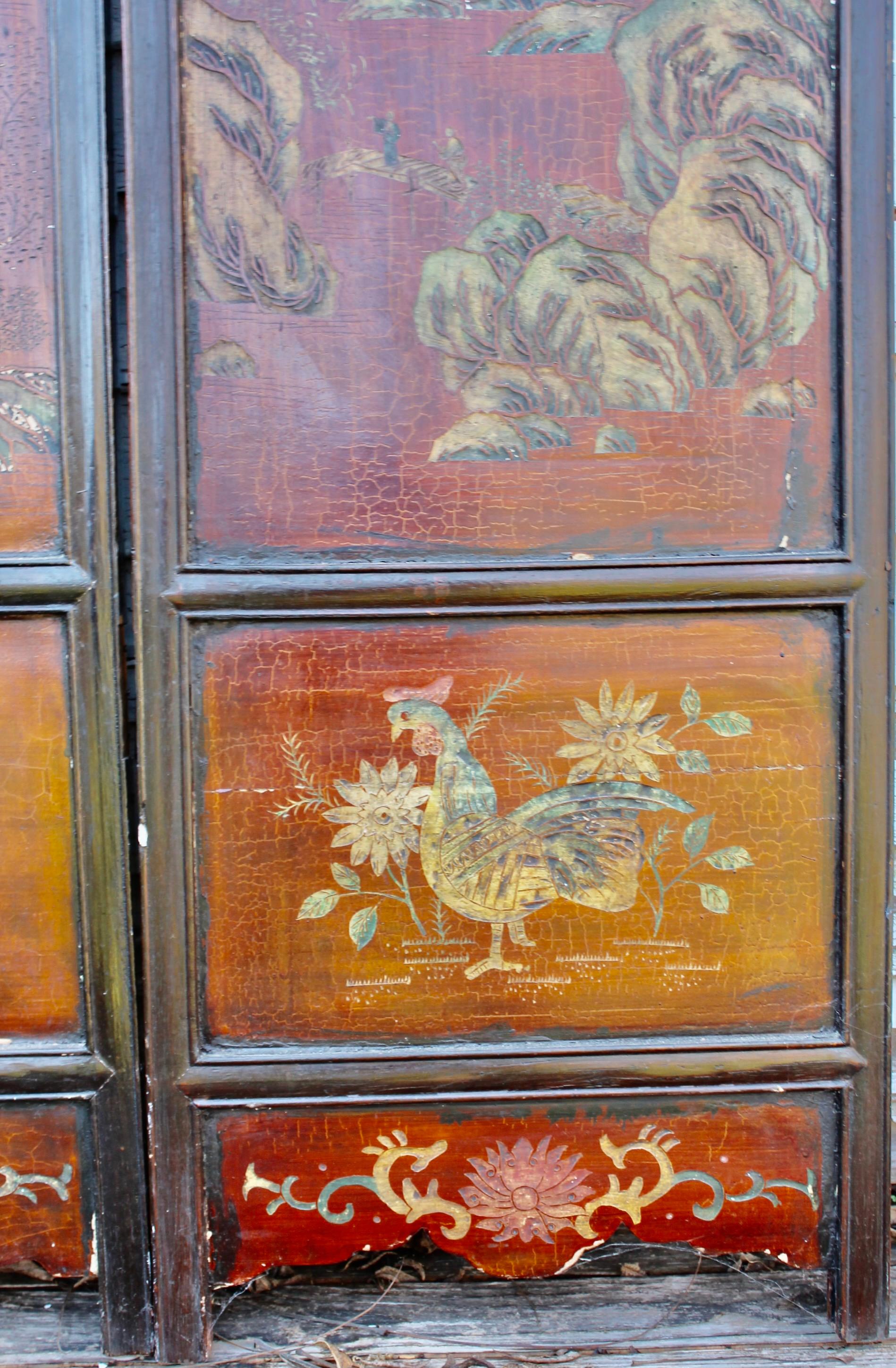 Chinesische 4 Tafeln-Coromandel-Landschaft und figürlicher Raumteiler aus dem 18. Jahrhundert im Angebot 14