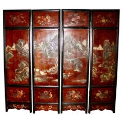 18th Century Chinese 4 Panel Coromandel Landscape and Figural Screen