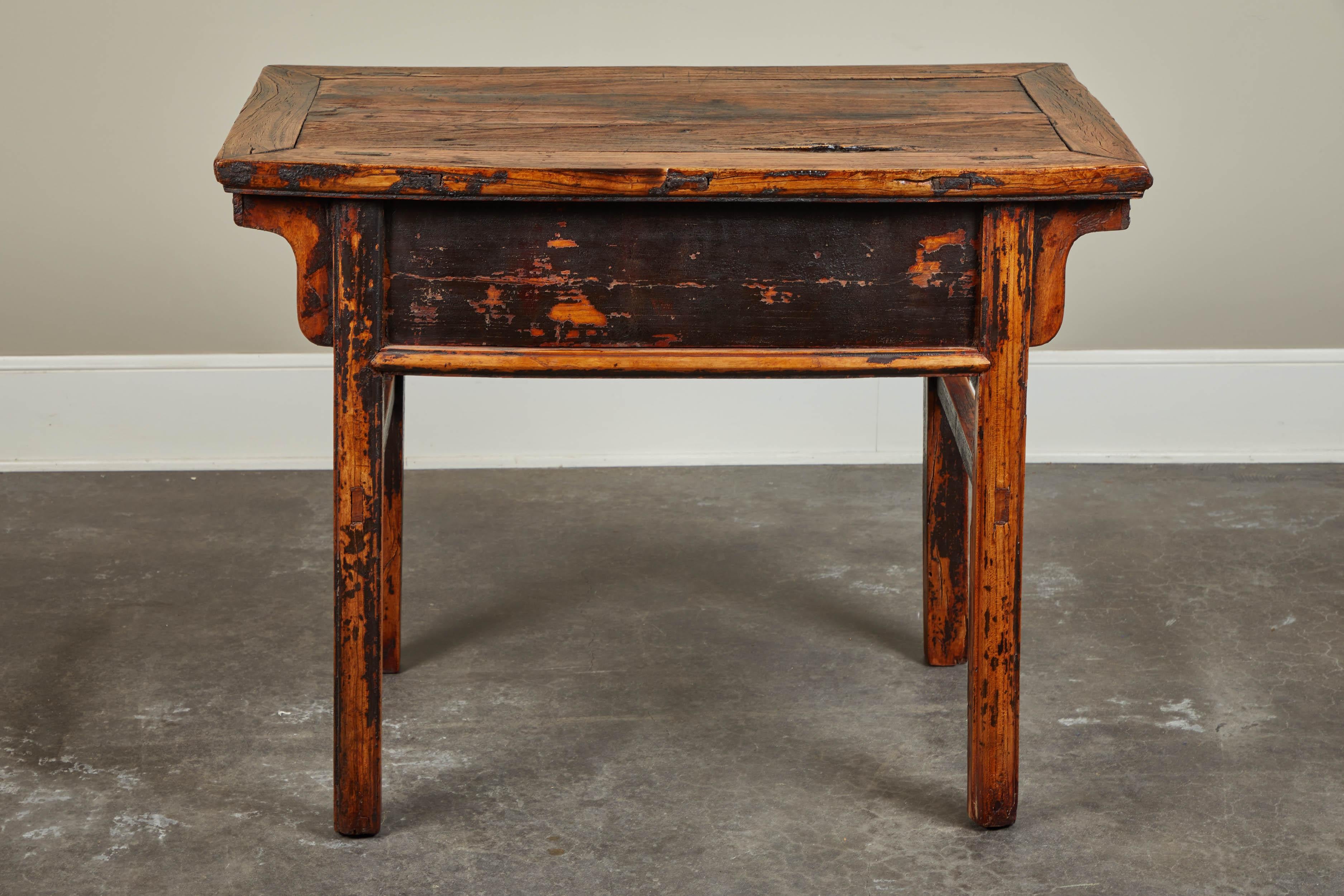 18th Century and Earlier 18th Century Chinese Ancient Elm Single Drawer Table For Sale
