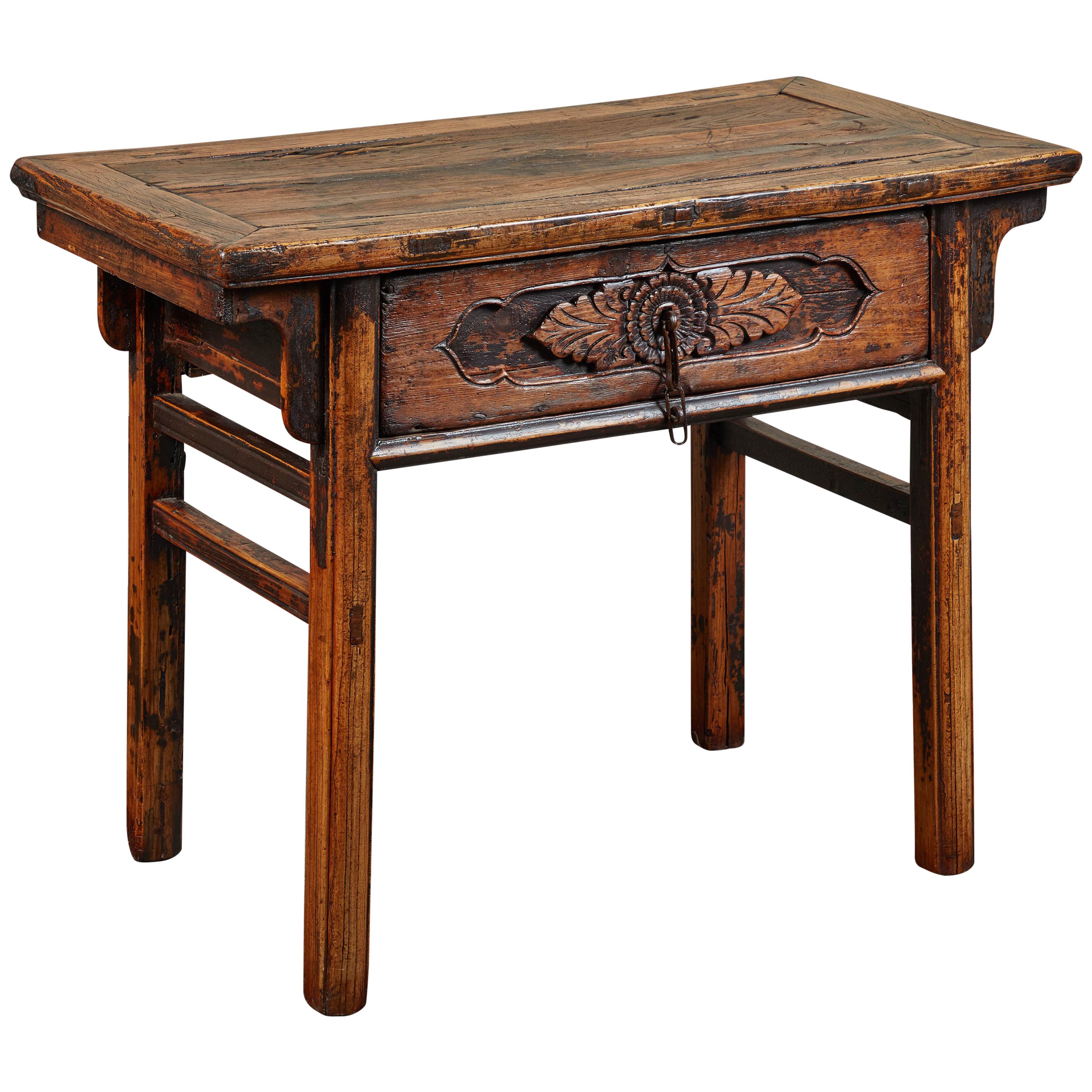 18th Century Chinese Ancient Elm Single Drawer Table
