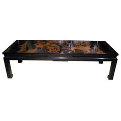 18th Century Chinese Black Lacquer Panel Custom Mounted Coffee Table, In Stock
