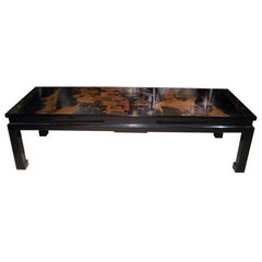 18th Century Chinese Black Lacquer Panel Custom Mounted Coffee Table, In Stock