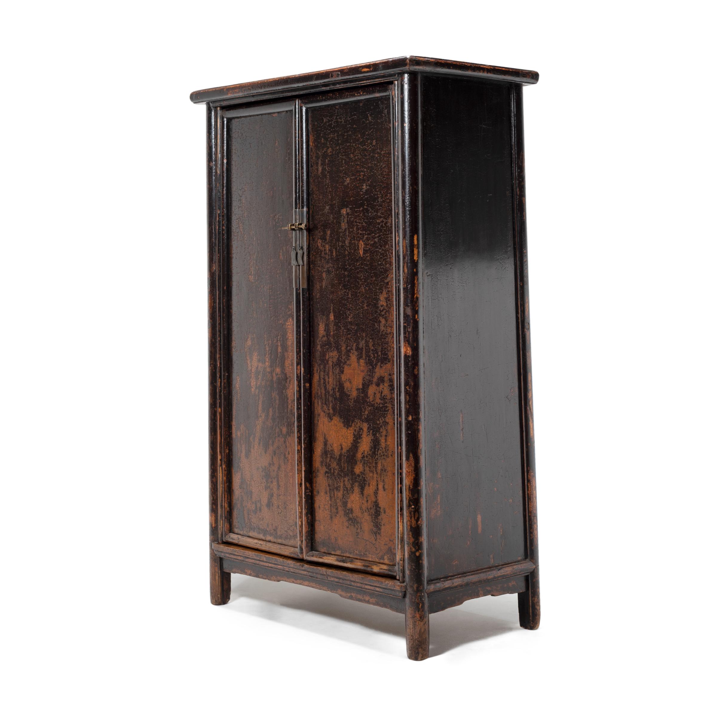 Qing Chinese Crackled Lacquer Tapered Cabinet, c. 1750 For Sale