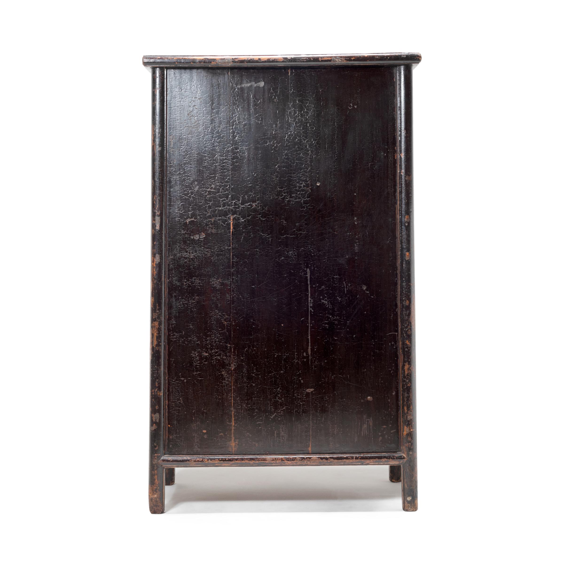 Lacquered Chinese Crackled Lacquer Tapered Cabinet, c. 1750 For Sale