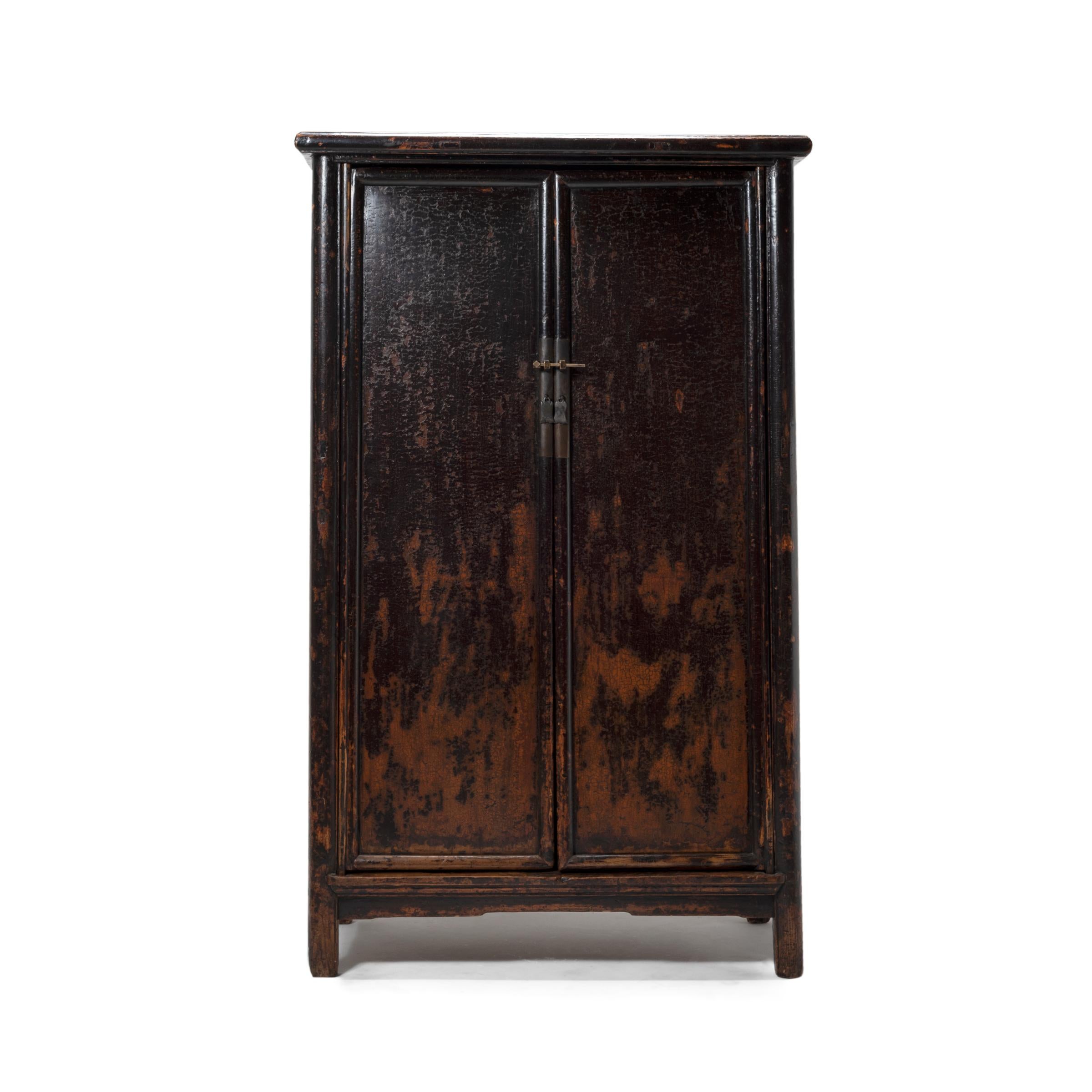 18th Century Chinese Crackled Lacquer Tapered Cabinet, c. 1750 For Sale