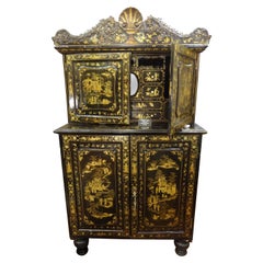 18th Chinese Black  Cabinet Lacquered and Gilded Wood Cabinet