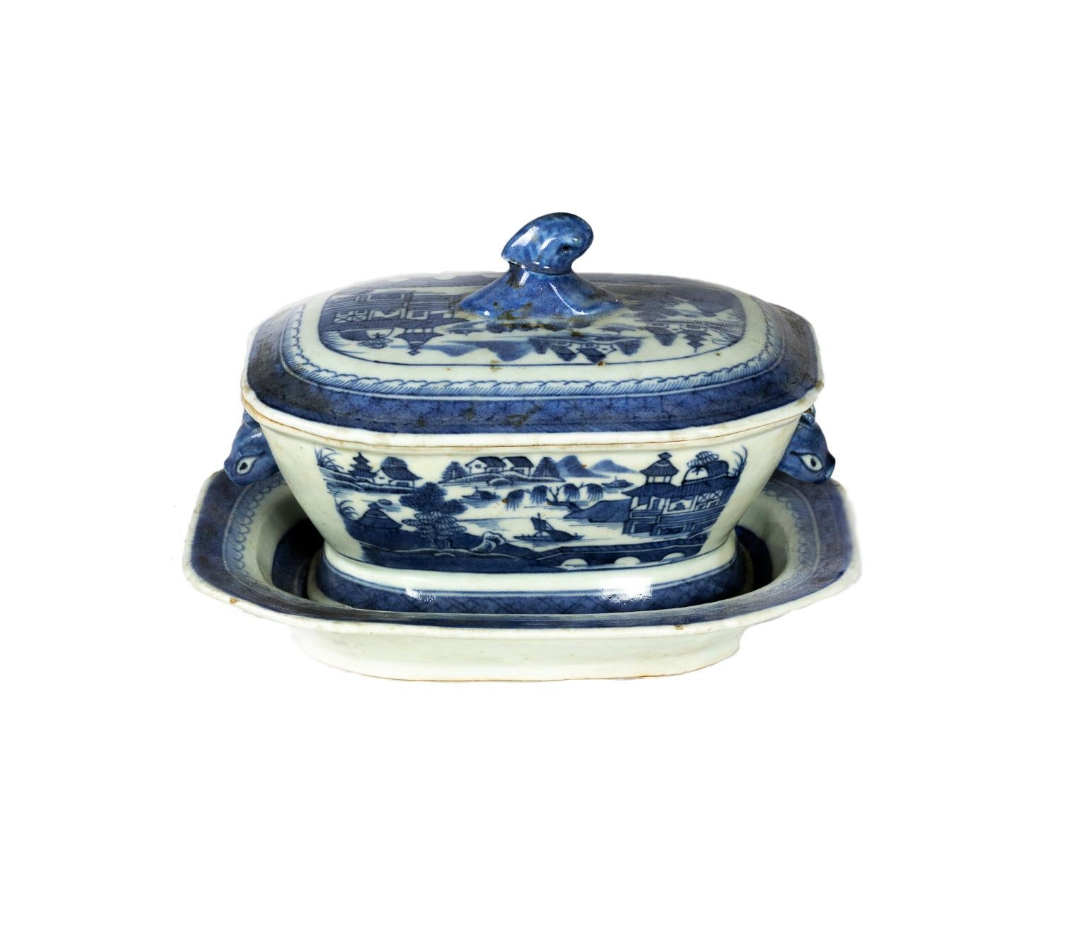 An antique blue porcelain 