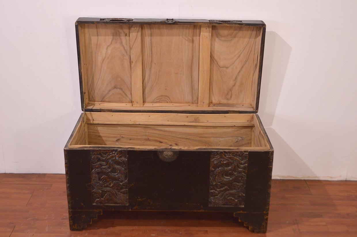 18th Century Chinese Camphor Wood Trunk with Carved Decoration 8
